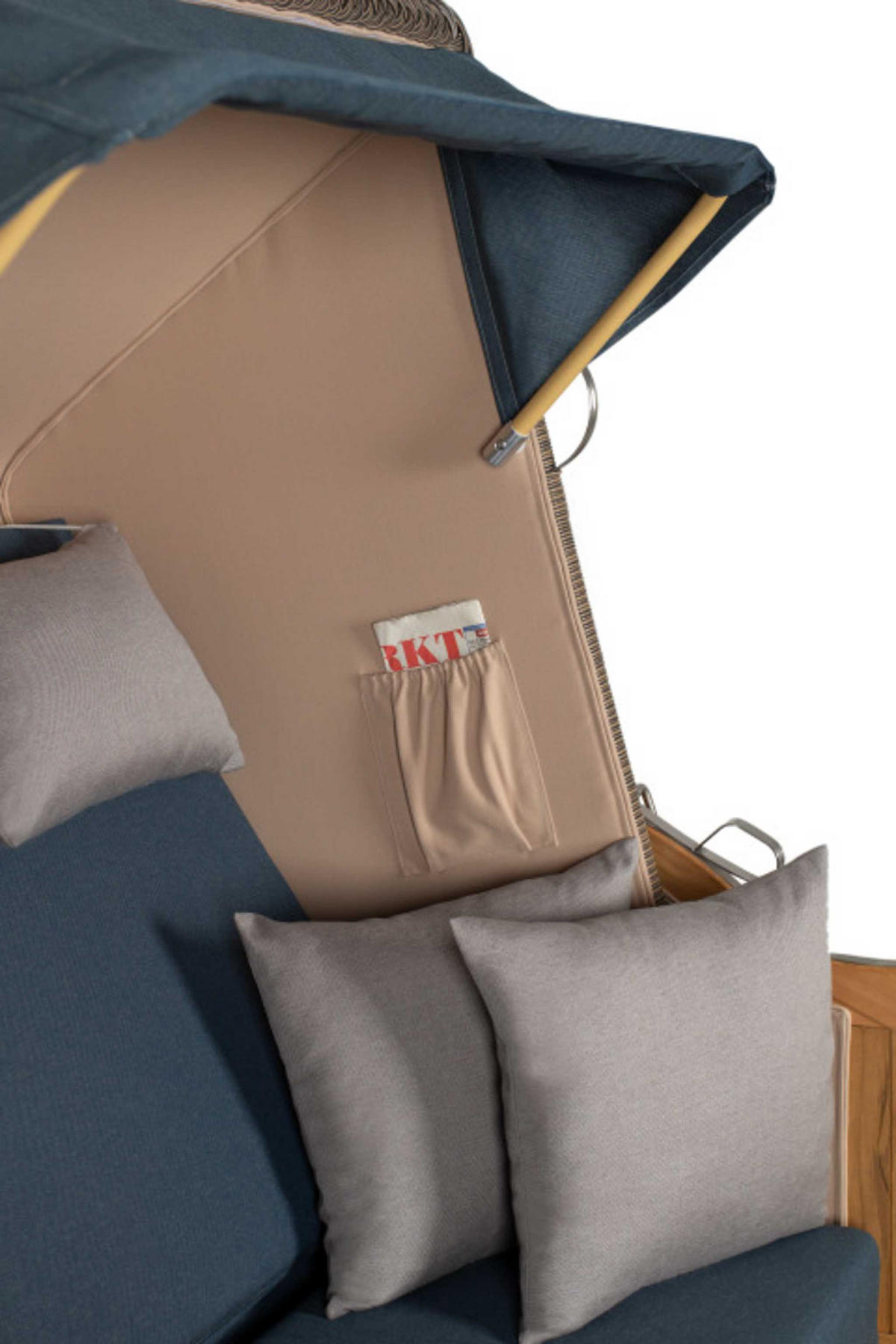 STRANDKORB SEEBLICK 2 Sitzer Teak - Blau/Braun, Metall (125/170/80cm) - Mr. Deko