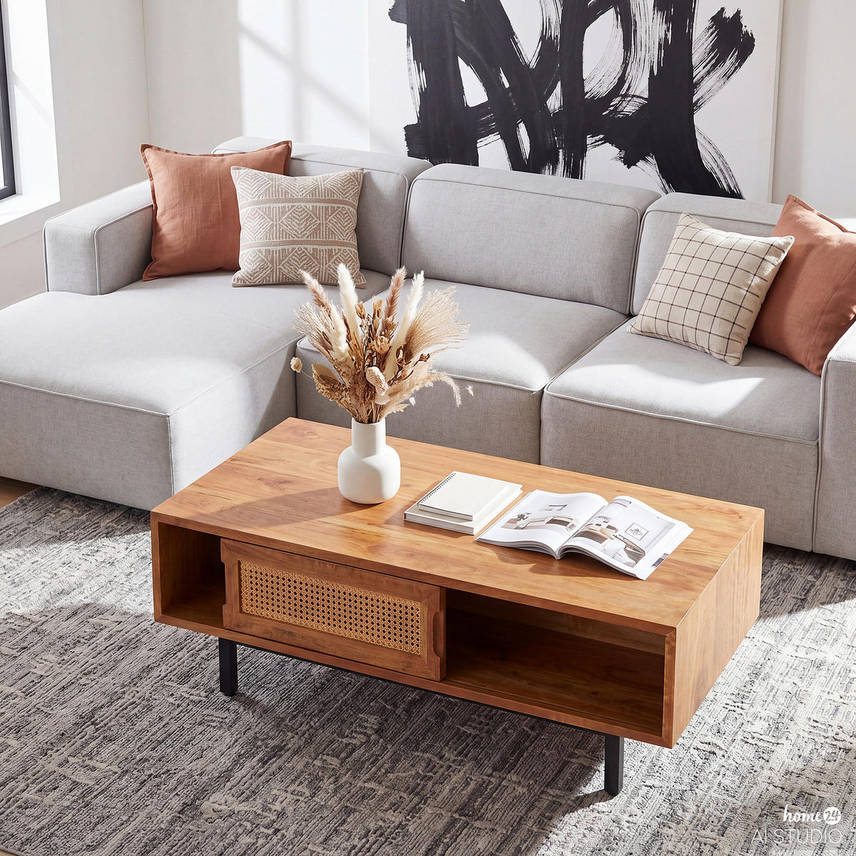MASSIVER COUCHTISCH - Mango massiv / Wiener Geflecht - Mango / Beige - Beige/Schwarz, Naturmaterialen/Holz (60/110/40cm) - home24