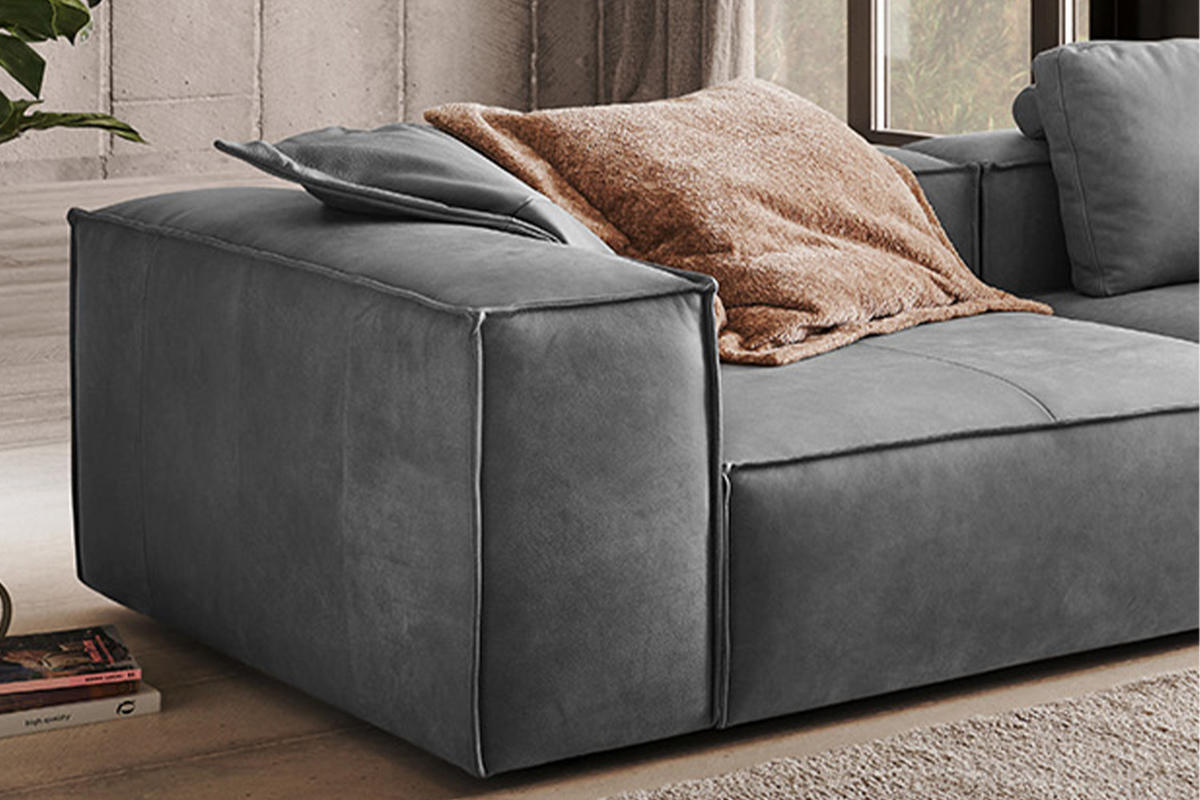 SOFA CARMO Grau Leder - Schwarz/Grau, Leder/Kunststoff (266/68/118cm) - KAWOLA