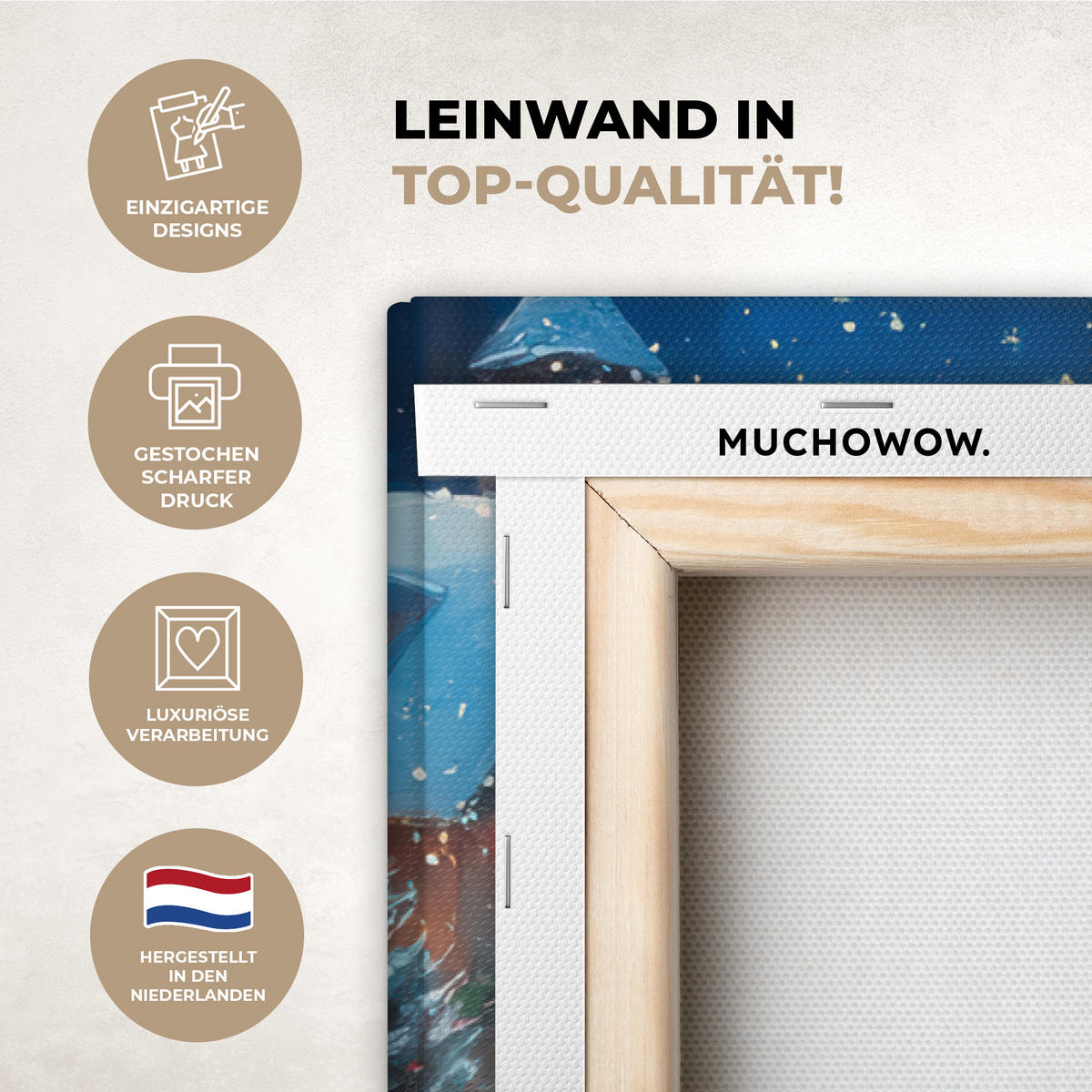 LEINWANDBILD Weihnachtsmann - Rentier - Weihnachten - Schnee Wohnzimmer 120x80 cm - Cognac, Textil (120/80cm) - MuchoWow