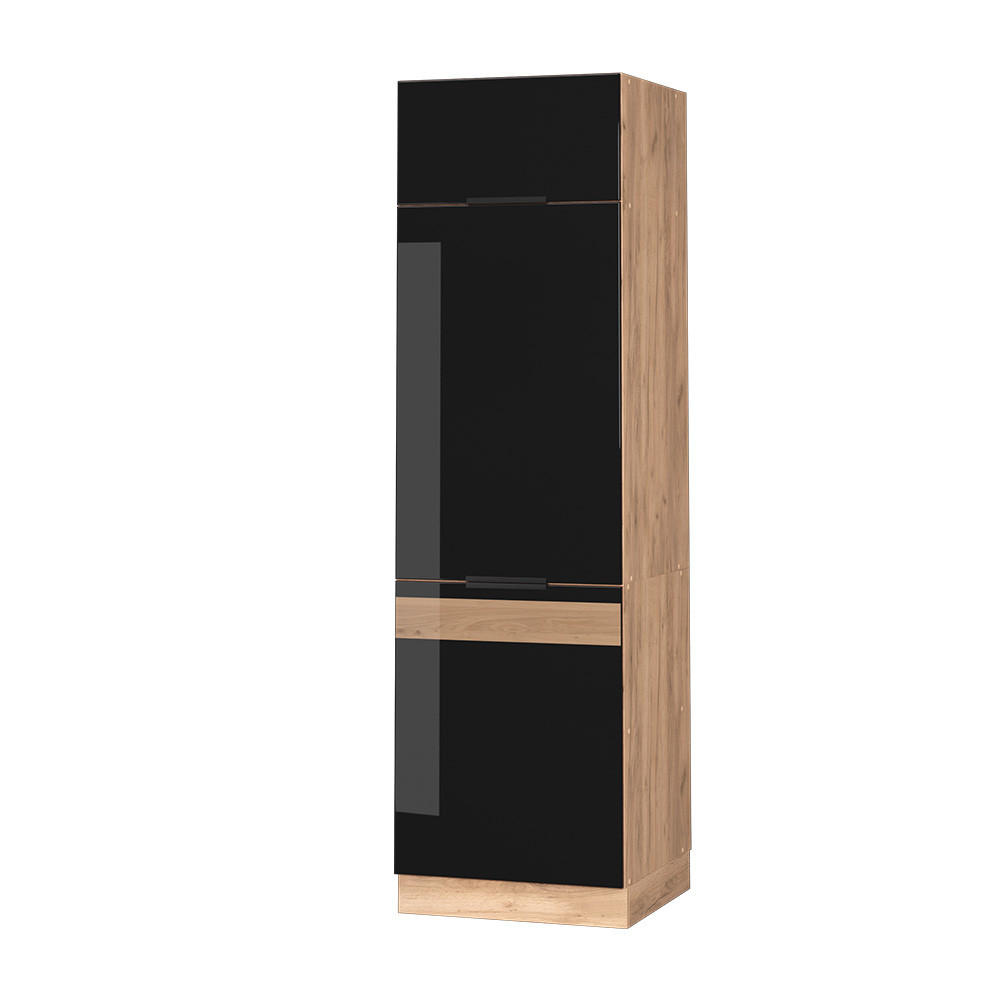 KÜCHENSCHRANK Fame-Line Schwarz Eiche hochglanz 60 cm - Honigeiche/Schwarz Hochglanz, Holzwerkstoff (60/206.8/58.1cm) - Vicco