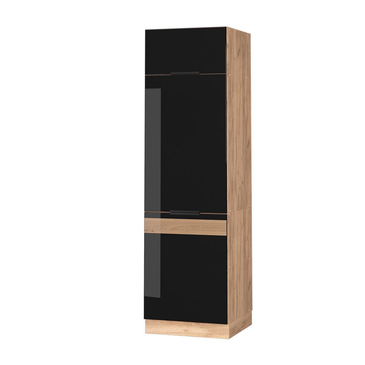 KÜCHENSCHRANK Fame-Line Schwarz Eiche hochglanz 60 cm - Honigeiche/Schwarz Hochglanz, Holzwerkstoff (60/206.8/58.1cm) - Vicco