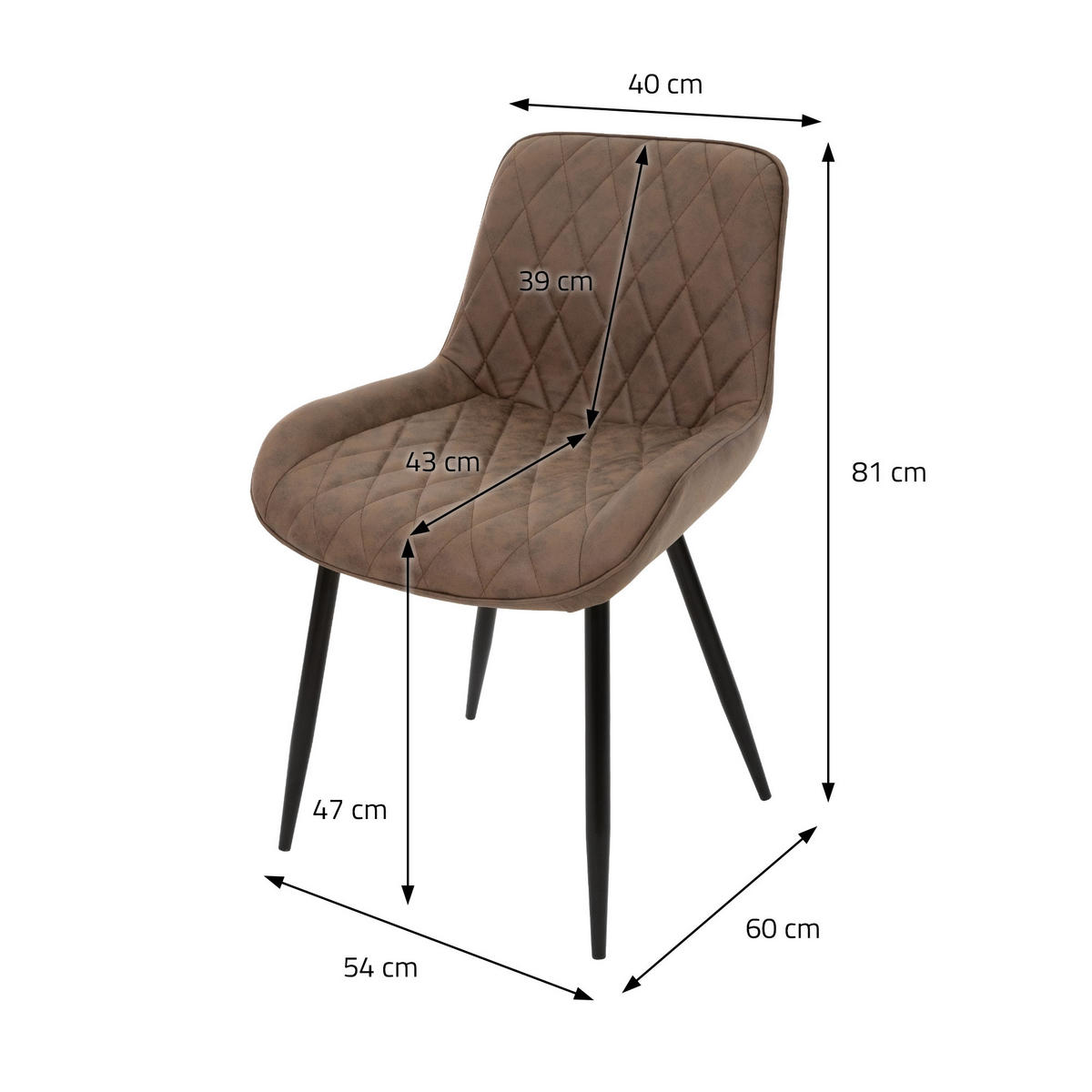 ESSZIMMERSTUHL Braun PU-Leder 6er Set - Braun, Metall (54/81/60cm) - ML-DESIGN