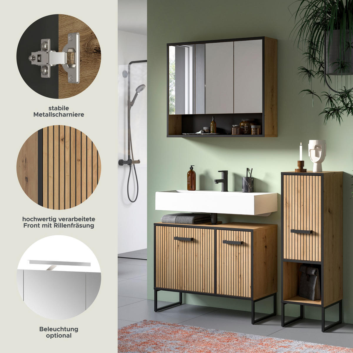 BAD-SET BAGNO 3-Tlg. (B/H/T: ca. 125/192/36 cm) in Artisan Oak Nachbildung/Artisan Oak Nachbildung - Eiche Artisan, Holzwerkstoff (125/192/36cm)