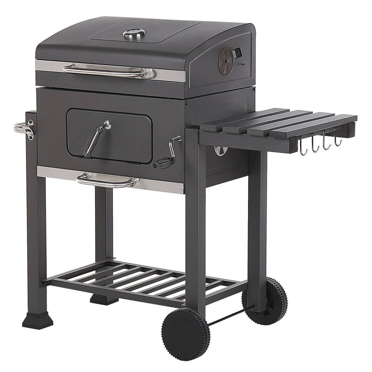 HOLZKOHLEGRILL mit Deckel Stahl grau rechteckig rollbar Pavlof - Grau, Metall (79/107/49cm)