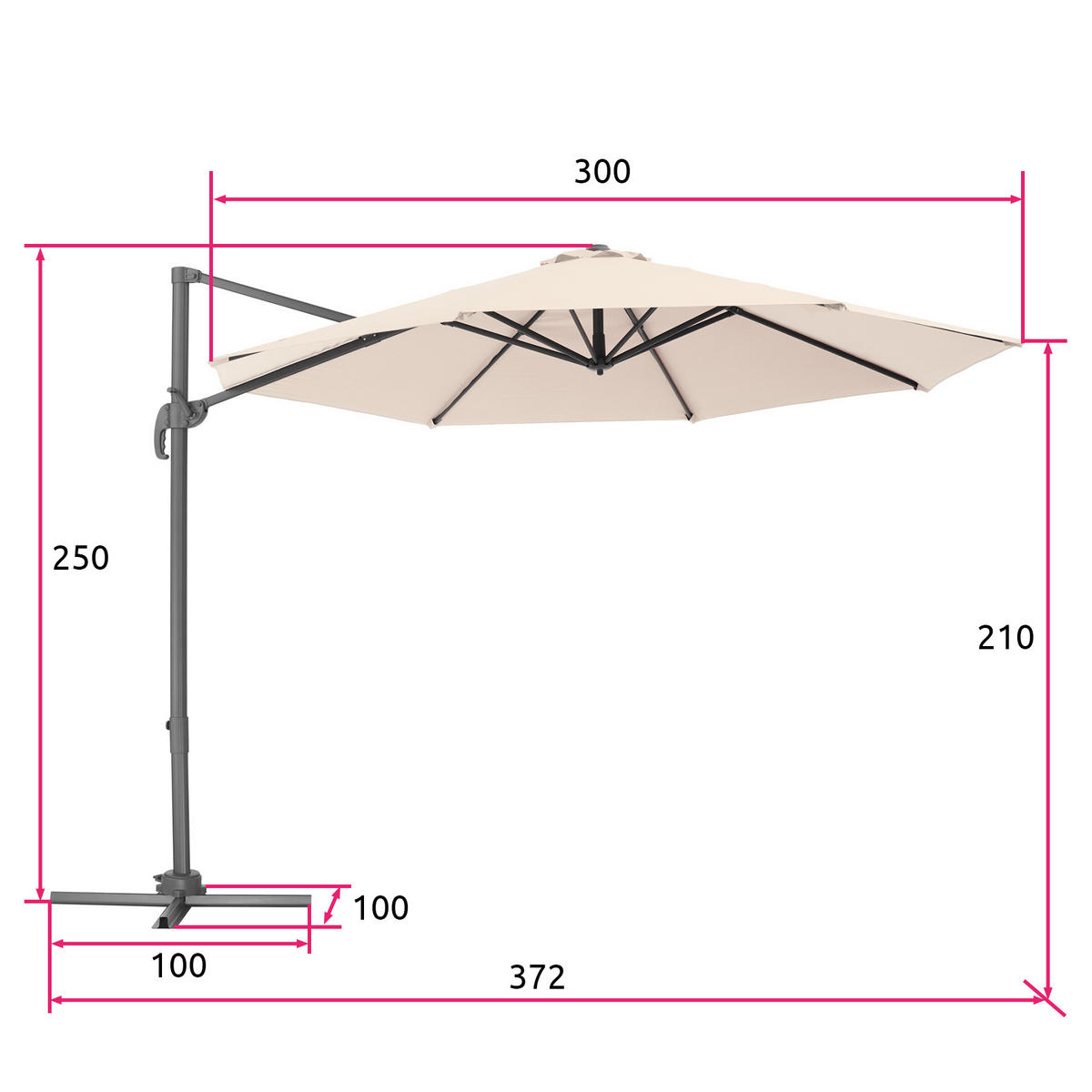 SONNENSCHIRM Daria,UV-Schutz 50+, inklusive Schutzhülle,beige - Beige, Metall (300/372cm) - tectake