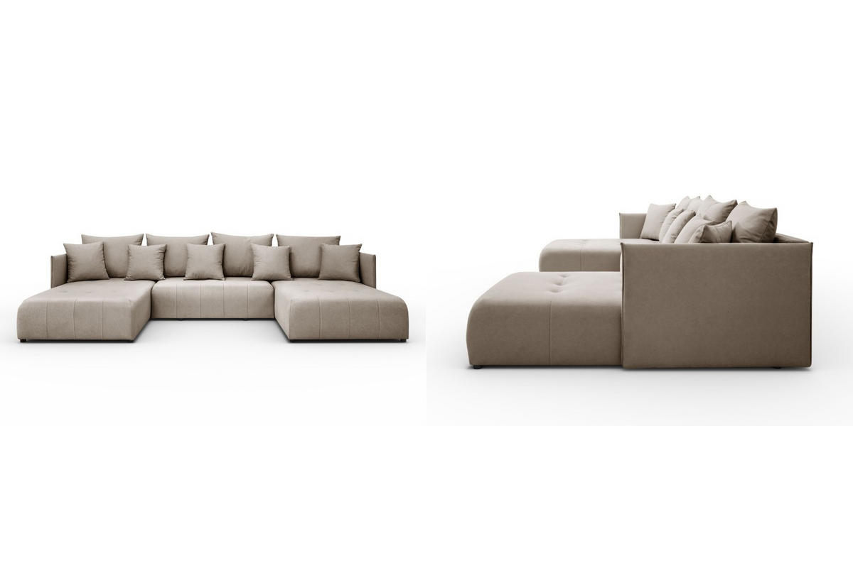 WOHNLANDSCHAFT Hanna in U-Form 348 x 188cm Schlaffunktion Bettkasten, 5 Sitzer, Schlafsofa, capuccino - Hellbraun, Kunststoff (348/93/188cm) - Margaret Hadas24