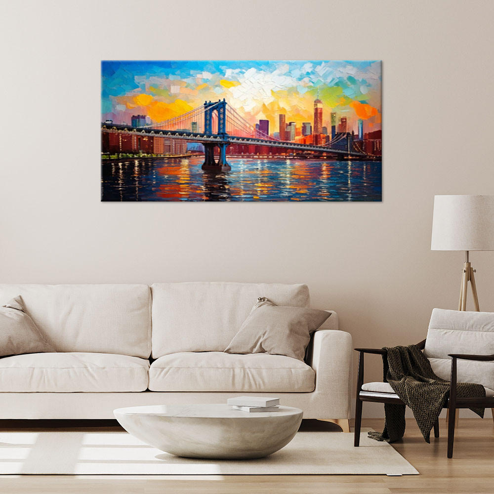 LEINWANDBILD Brücke Landschaft New York 100x50cm - Multicolor, Textil (100/50cm) - Feeby