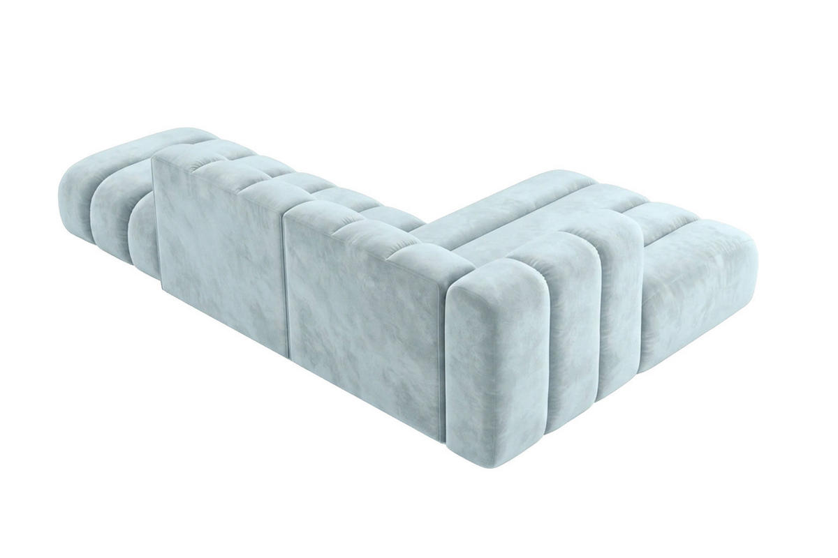 ECKSOFA Modulares In L-Form Mit Hocker, Velvet-Stoff Riviera, Babyblau, Rechts, GRAND Mini - Hellblau, Holz (295/179cm) - Kaiser Möbel