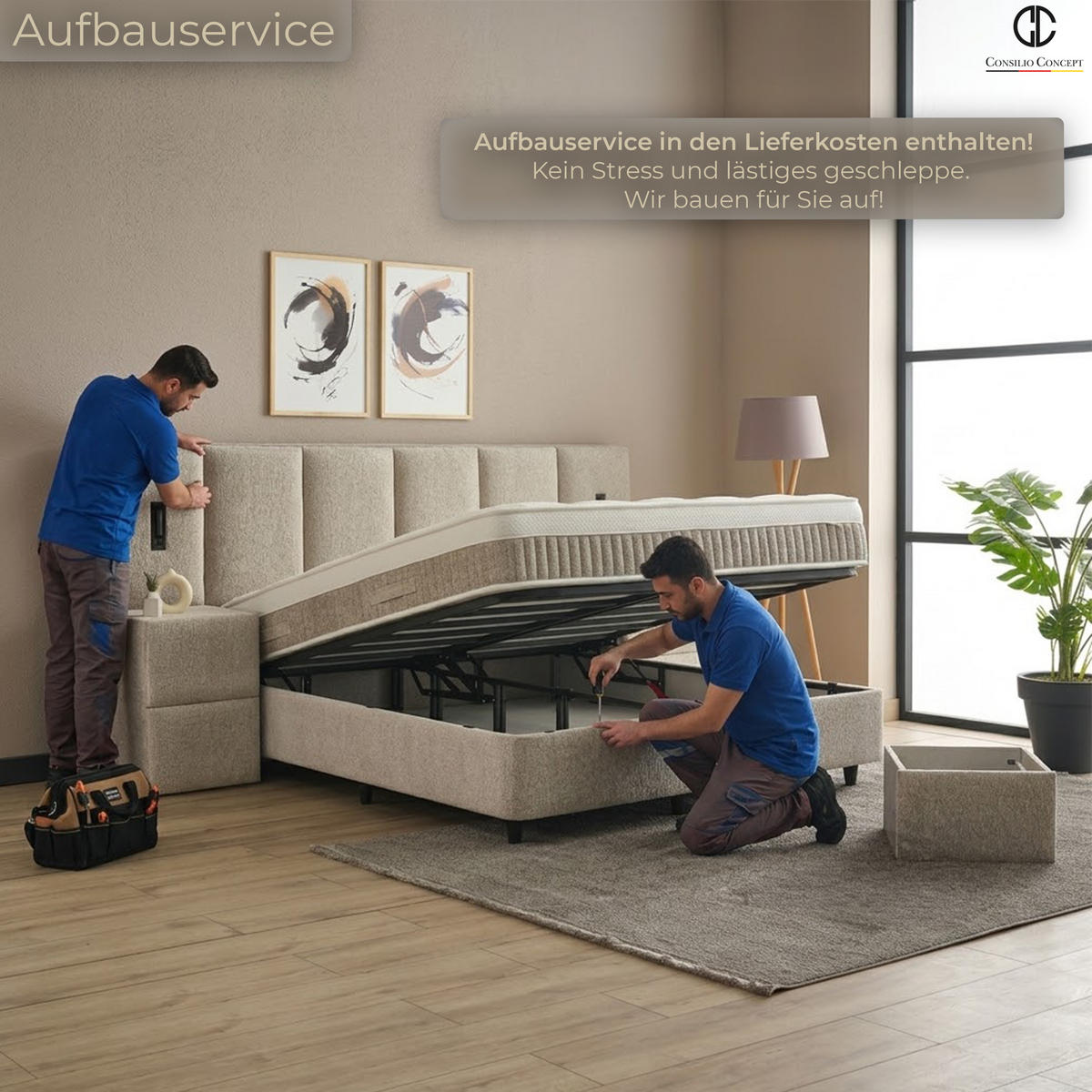 BOXSPRINGBETT MIT BETTKASTEN DAVIS 180/200 cm, Helltaupe, mit Leuchten, Bettkasten, Matratze, Topper integriert, H3 mittel - Taupe/Schwarz, Holz/Kunststoff (180/200cm) - Consilio Concept