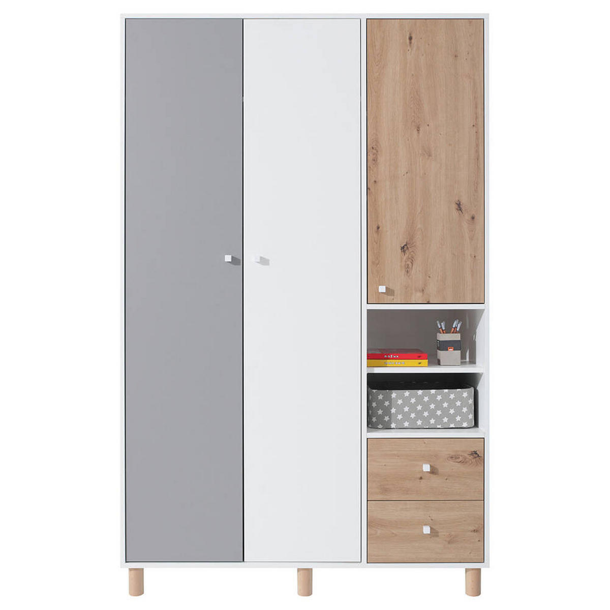 SCHLAFZIMMER Set 5-tlg. – FARO System – Grau / Weiß - Grau, Holzwerkstoff (120/190/50cm) - hi-markt