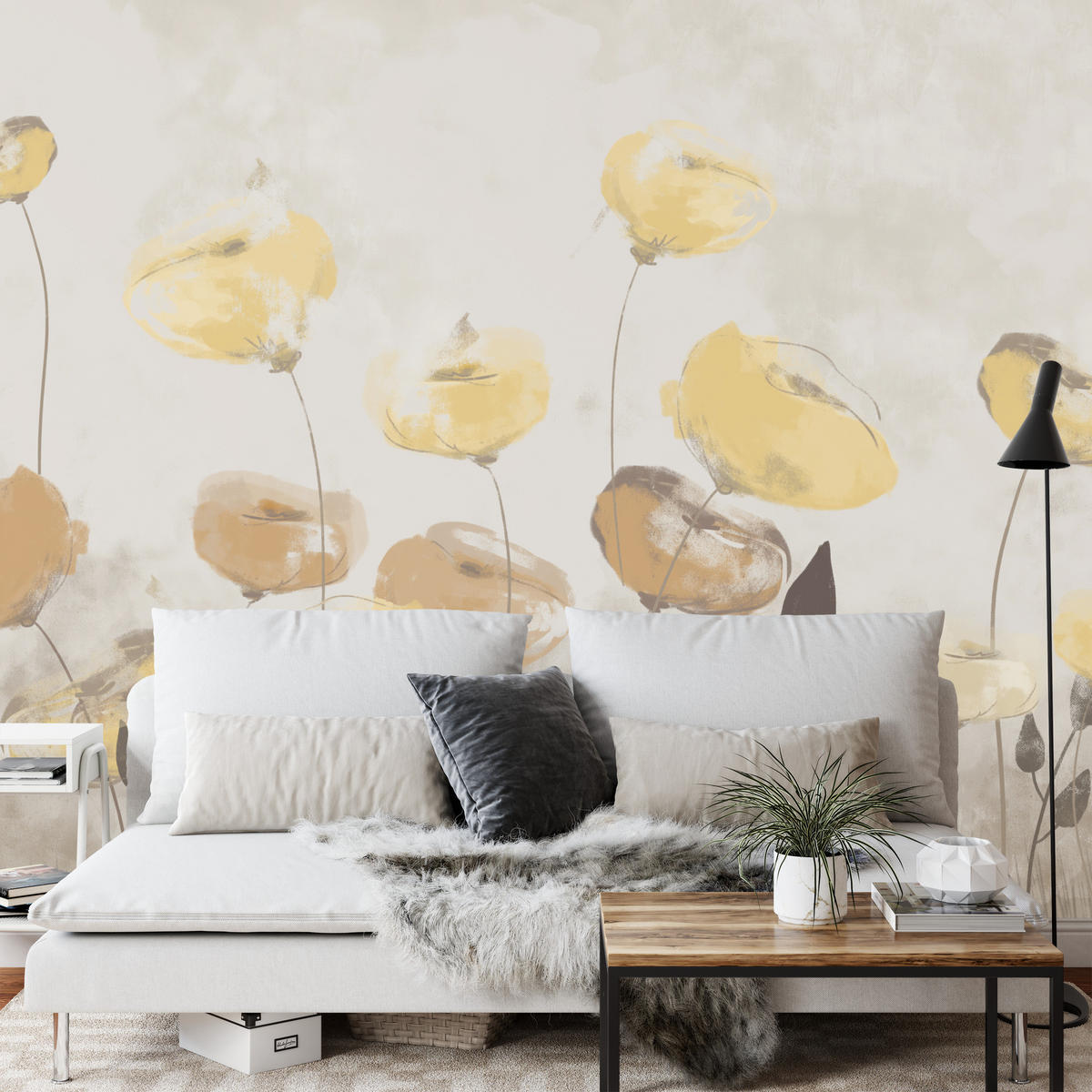 FOTOTAPETE Blumen Feldpflanzen Abstraktion 150x105 - Gelb/Beige, Papier (150/105cm) - Muralo