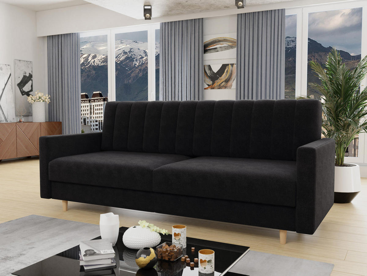 SCHLAFSOFA Sara - Beige/Schwarz, Holz/Textil (214/86/90cm)