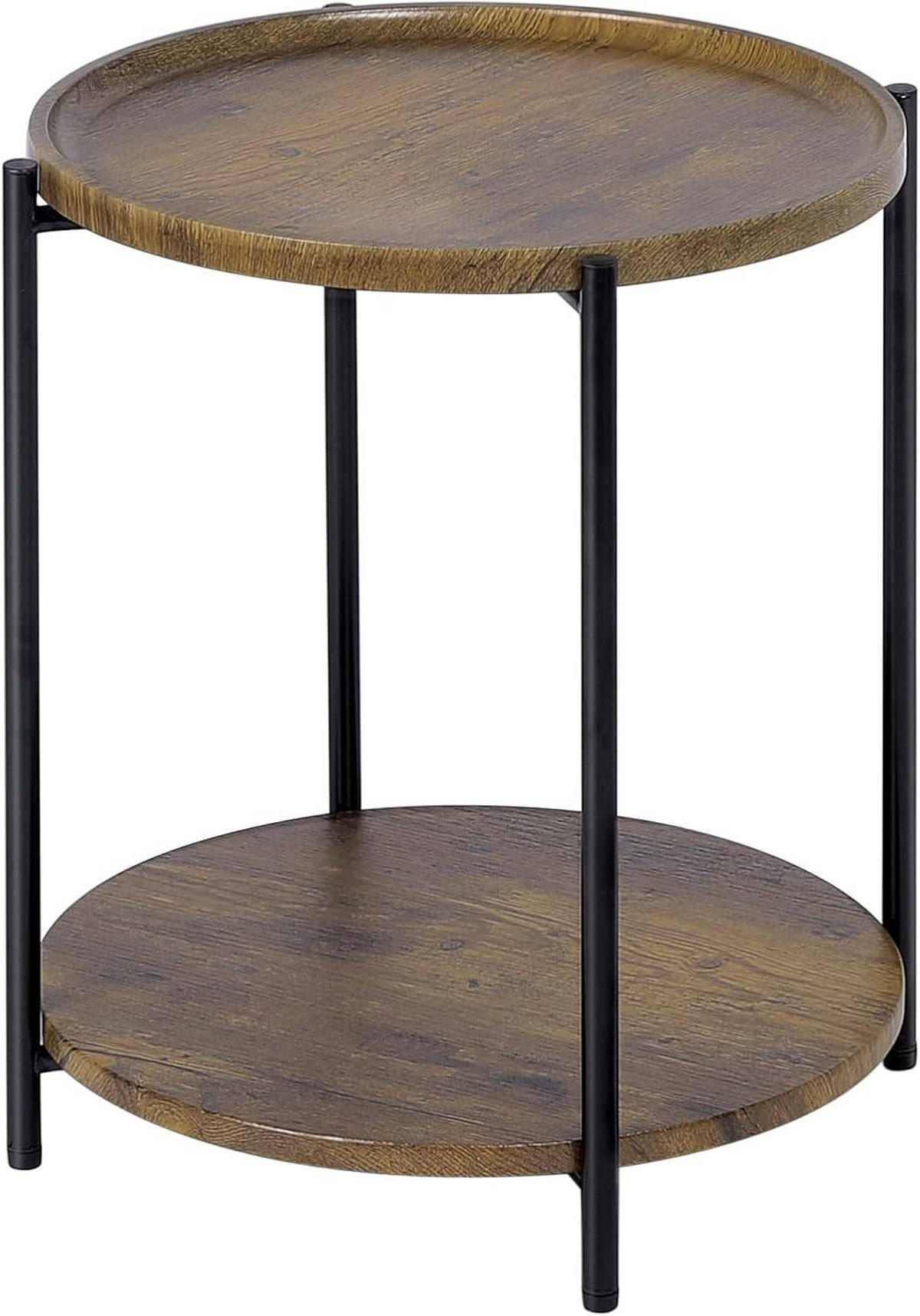 COUCHTISCH rund, mit 2 Ablagen, Vintage-Holzmaserung - Schwarz/Teakfarben, Holzwerkstoff/Metall (43/43/51cm) - Woltu