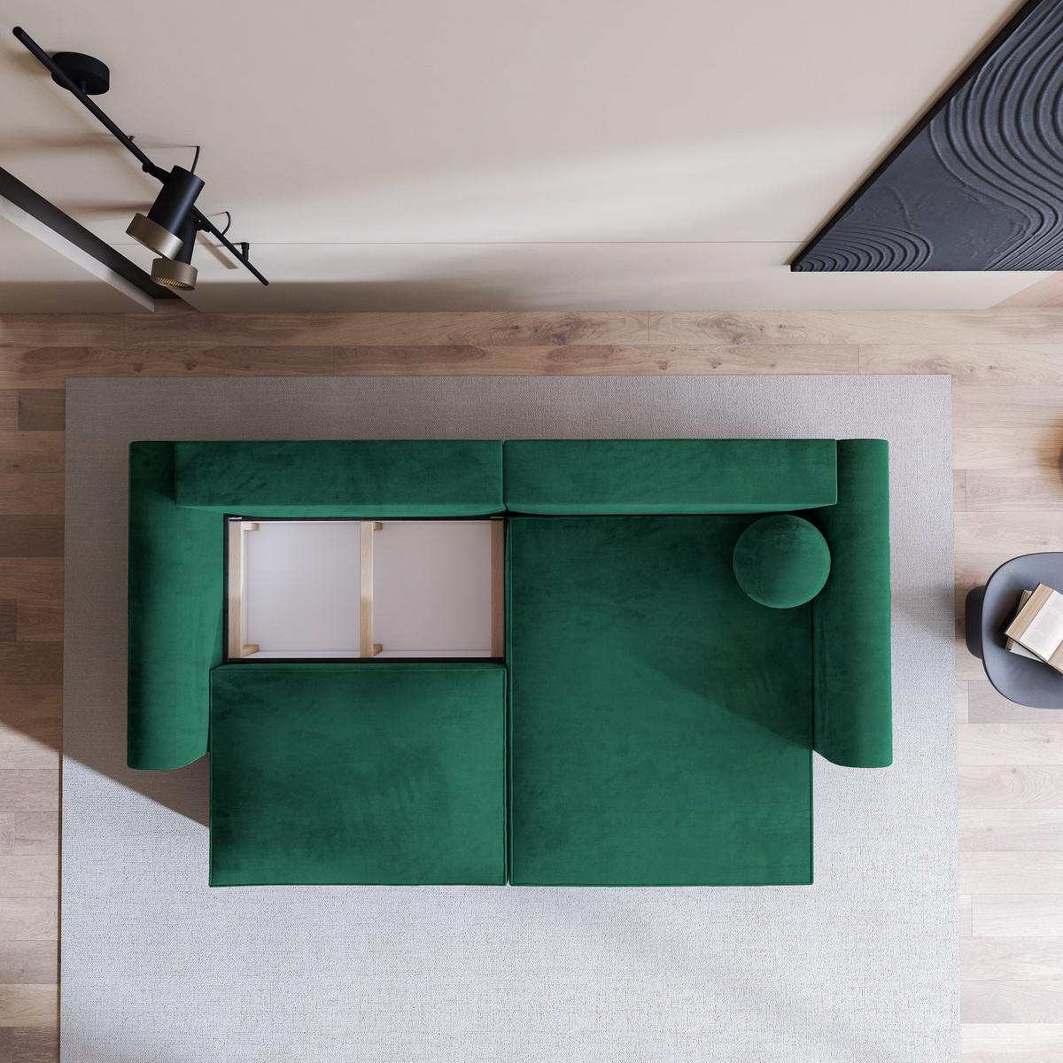 ECKSOFA FIANO M Grün Velours-Stoff mit Schlaffunktion - Grün, Holz (245/148cm) - MASSENO