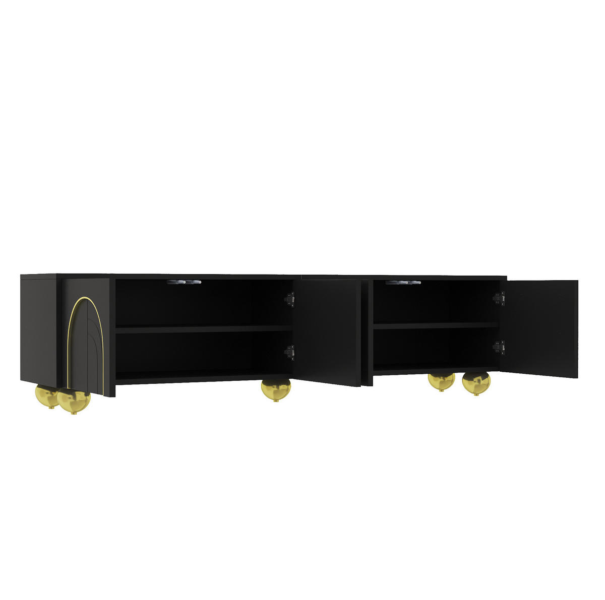 TV-LOWBOARD aus Spanplatte 170x38x44 cm Schwarz mit Push-to-Open, gedämpften Scharnieren und 4 Türen - Schwarz, Holzwerkstoff (170/44/38cm) - Modfu