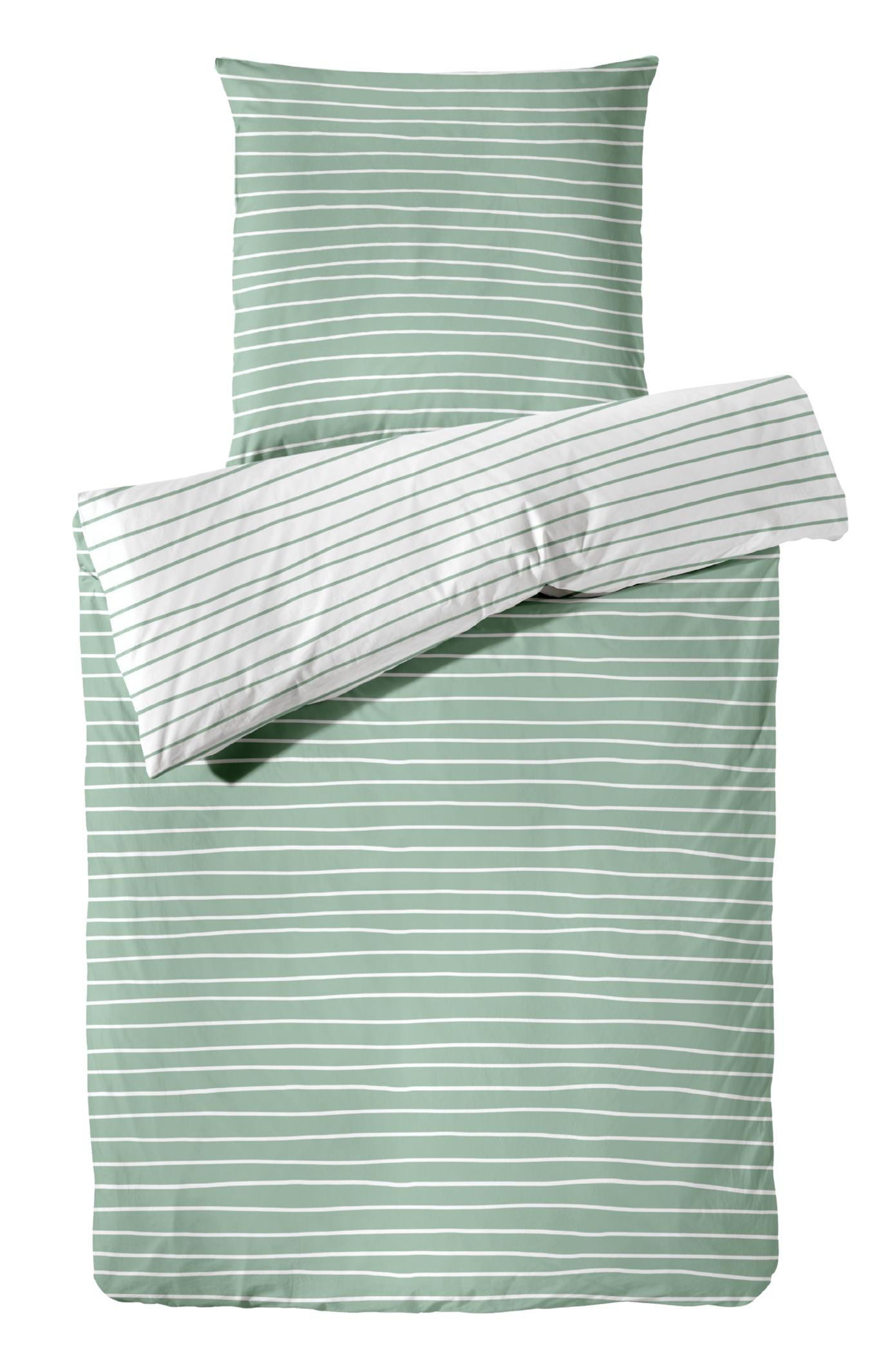 BETTWÄSCHE Mako Perkal 155x220 cm aus 100% Baumwolle mit Reißverschluss, Bettbezug gestreift 155 x 220 - Grün - Grün, Textil (155/220cm) - Carpe Sonno