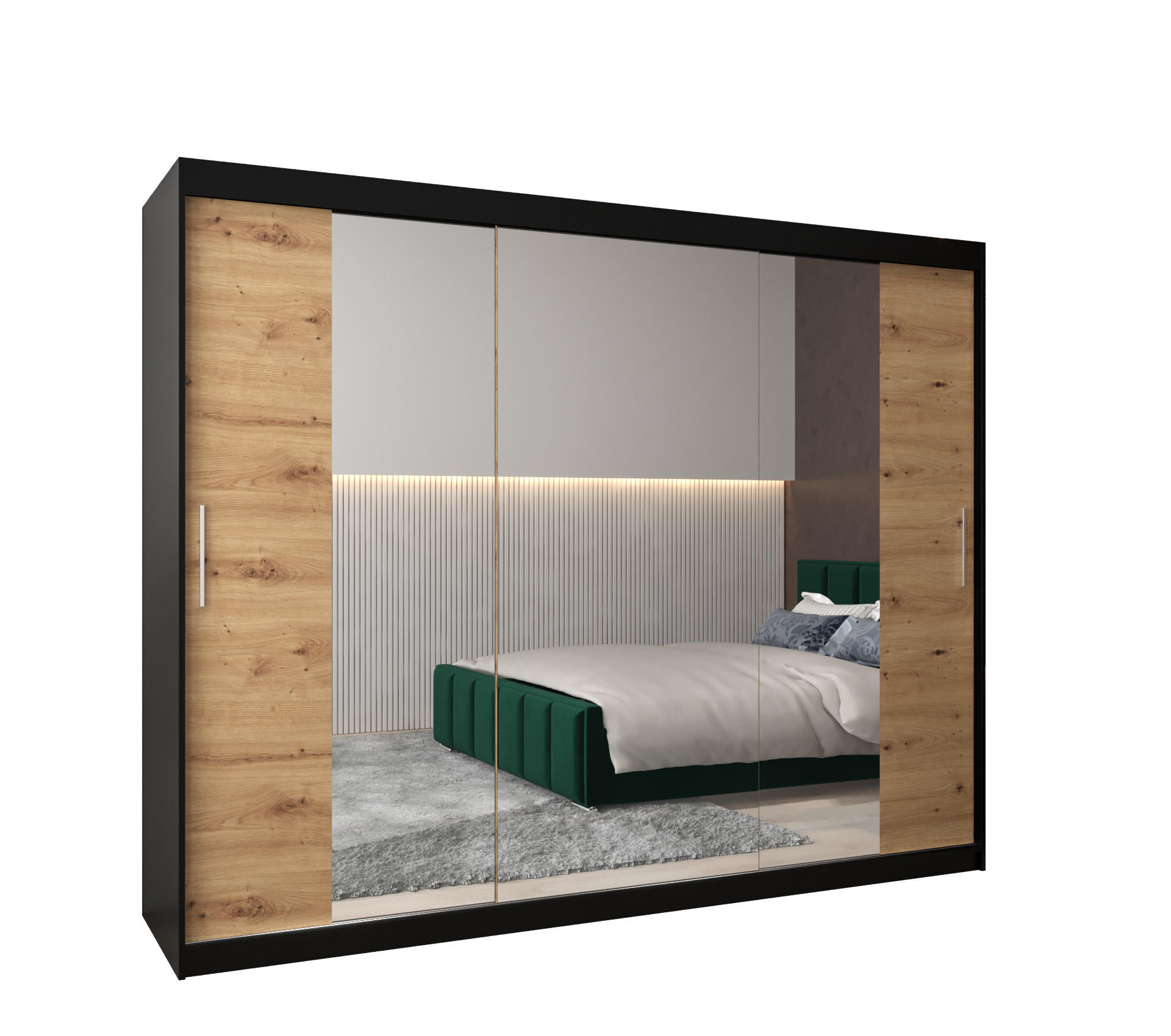 SCHWEBETÜRENSCHRANK 200/250/62 3-türig - Silberfarben/Schwarz, Holz/Kunststoff (250/200/62cm) - Abiks Möbel