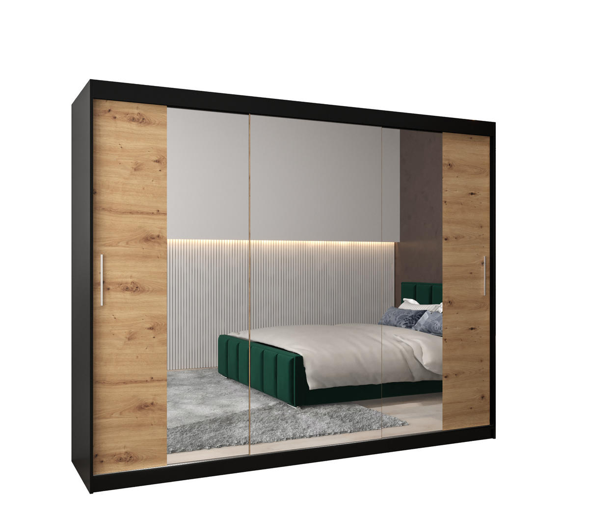 SCHWEBETÜRENSCHRANK 200/250/62 3-türig - Silberfarben/Schwarz, Holz/Kunststoff (250/200/62cm) - Abiks Möbel