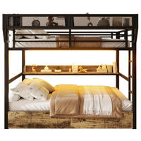 ETAGENBETT 140/200 cm aus MDF und Metall mit LED-Licht, Schwarz - Schwarz, Metall (140/200cm) - OKMYHOME