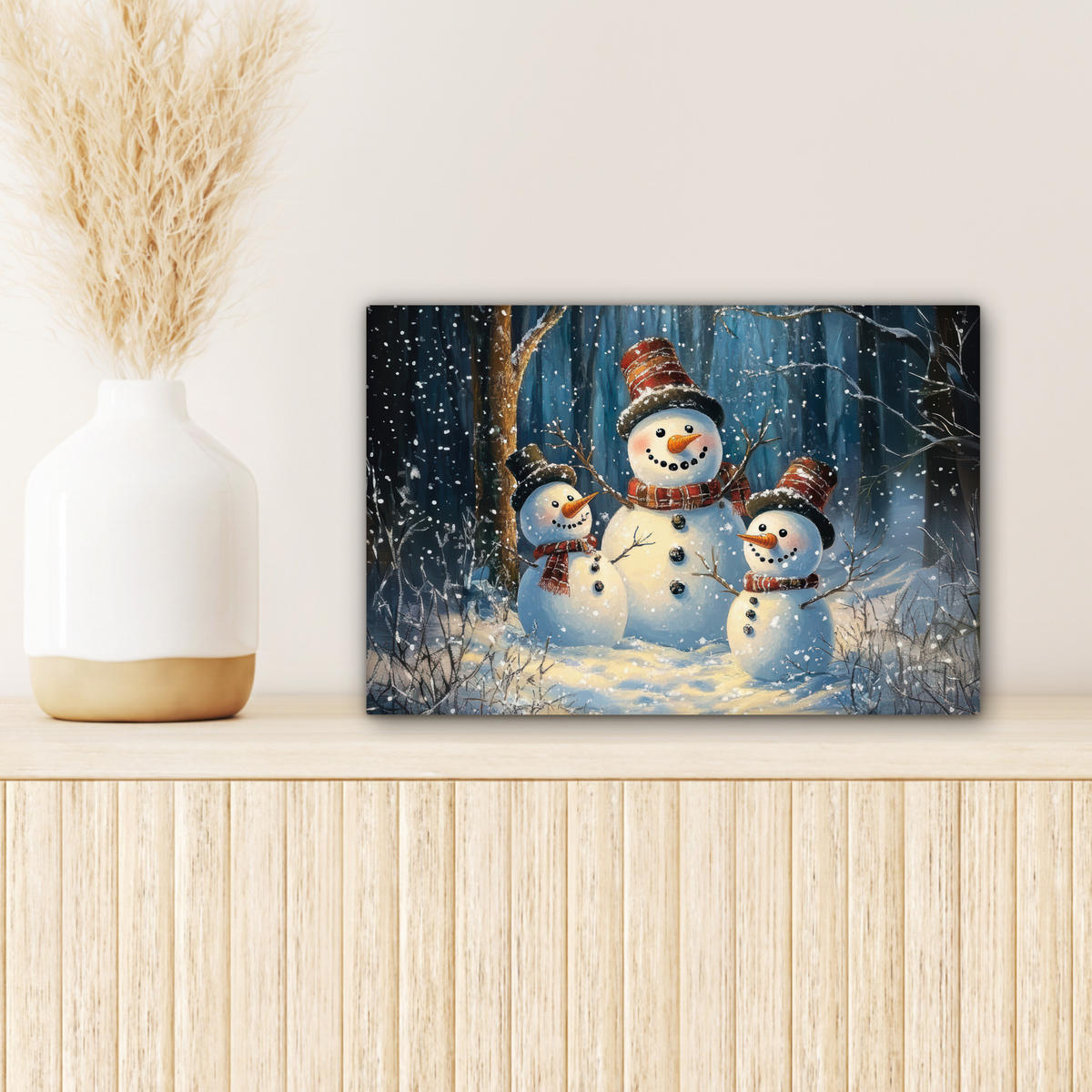 LEINWANDBILD Schneemann - Schnee - Winter - Wald 30x20 cm - Hellblau, Textil (30/20cm) - MuchoWow