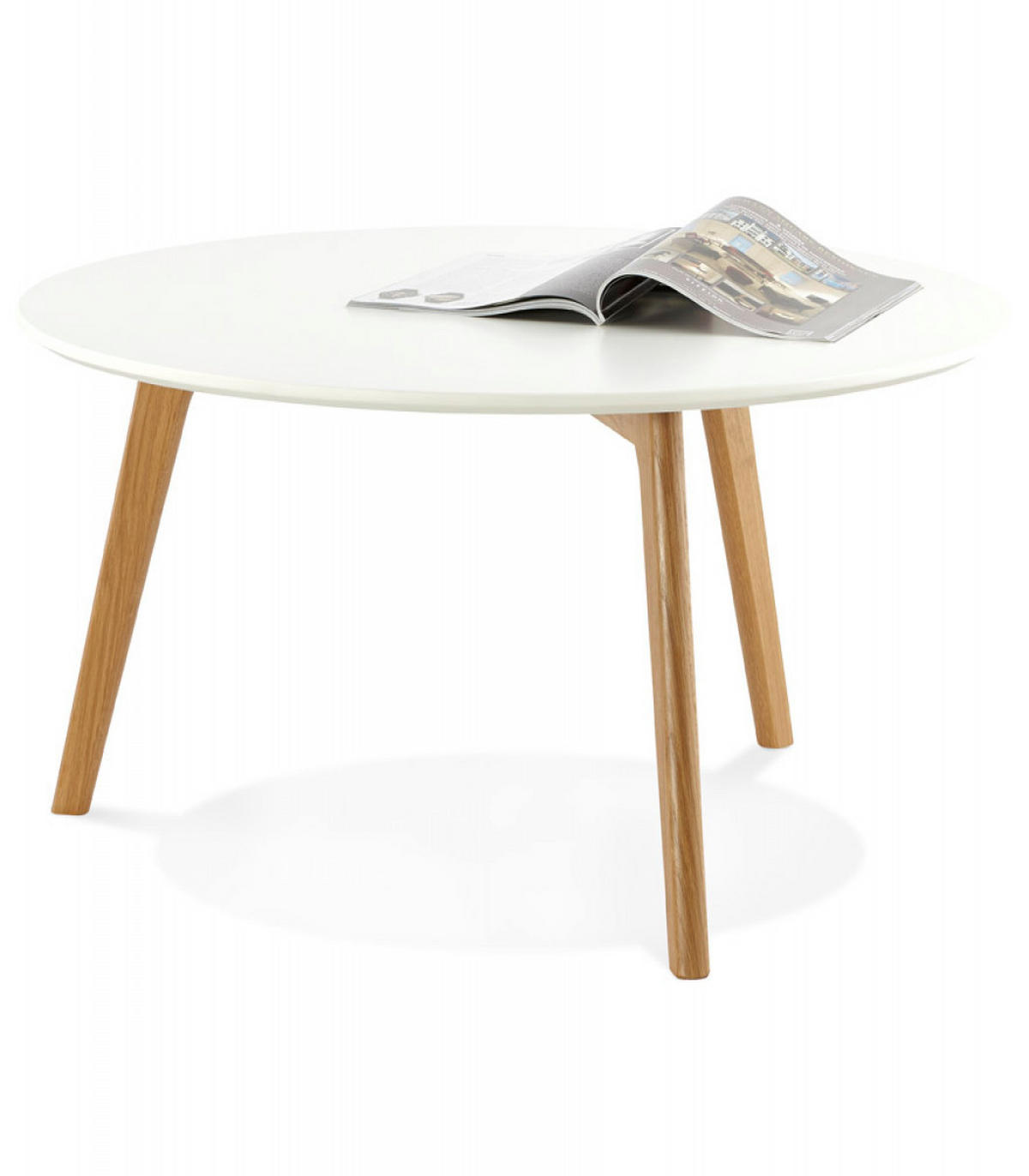 COUCHTISCH rund MDF Eiche skandinavisch weiß modern - Eichefarben/Weiß, Eichenholz/Holz (90/90/45cm) - KADIMA DESIGN