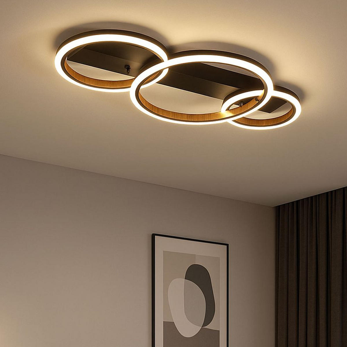 LED DECKENLEUCHTE Holzoptik Braun Ring Design - Schwarz, Metall (58/30/7cm) - Globo Lighting