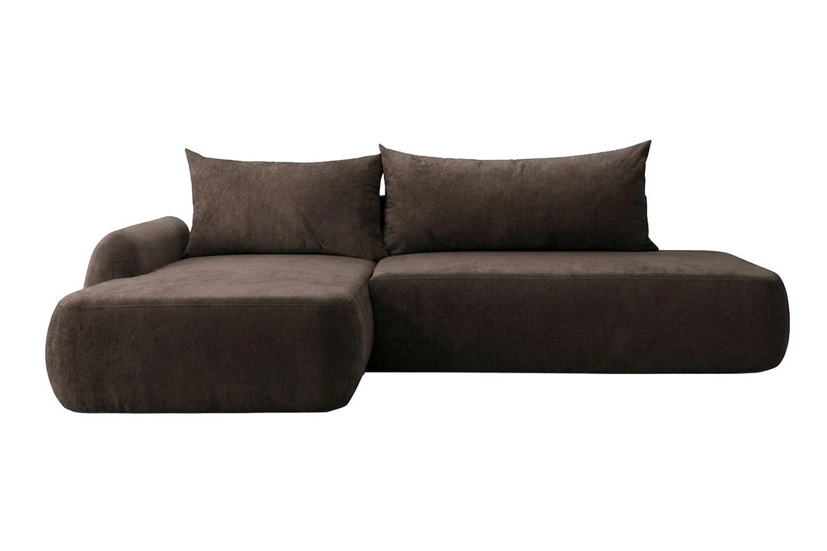ECKSOFA Mit Schlaffunktion Und Bettkasten, Velvet-Stoff Vena, Braun, Links, HELA I - Braun, Holz (302/184cm) - Kaiser Möbel