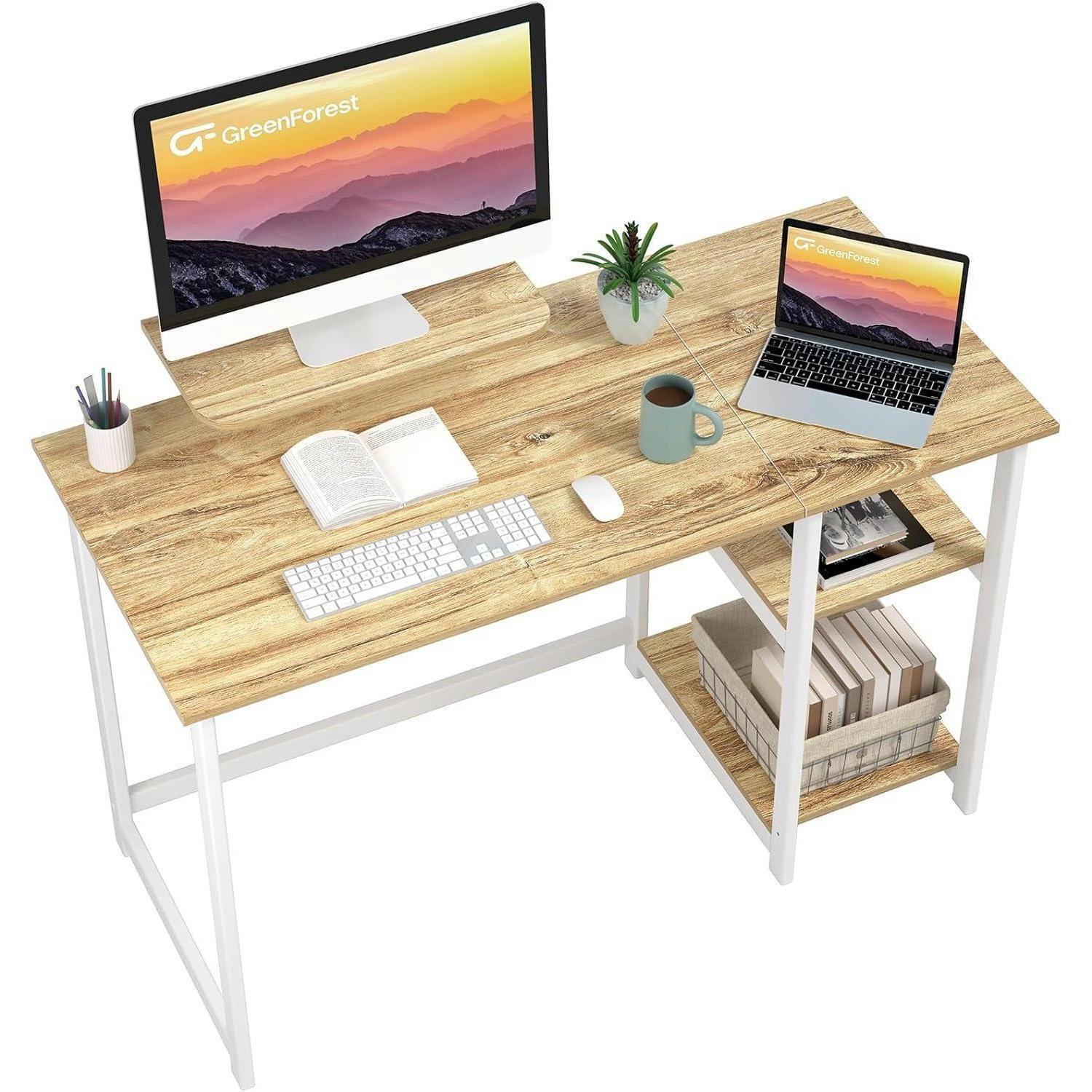 SCHREIBTISCH mit Stauraum und Monitorständer 120 x 50 cm Beige - Beige, Holzwerkstoff (120/55/75cm)