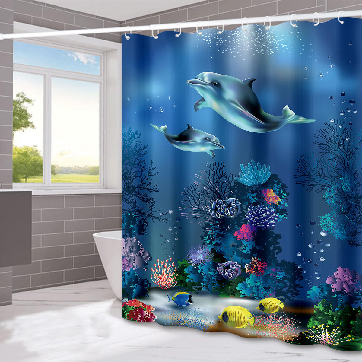 DUSCHVORHANG Delfin 3D bedruckt Polyester wasserdicht schimmelresistent waschbar Badezimmer - Multicolor, Textil (180/180cm) - MCBOSON