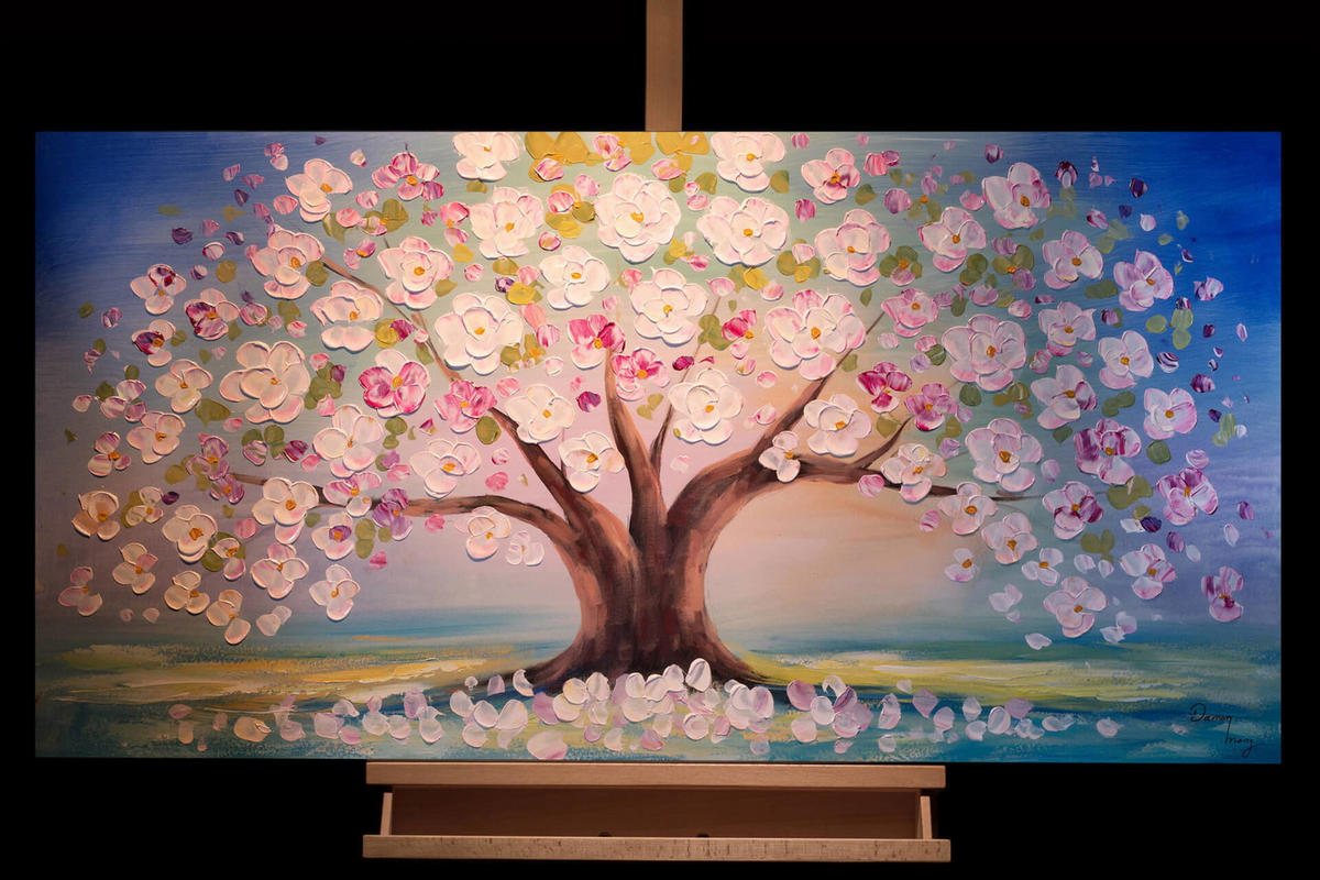 ACRYLBILD HANDGEMALT 120/60 cm - Blau/Pink, Holz/Textil (1.8/60cm) - KUNSTLOFT