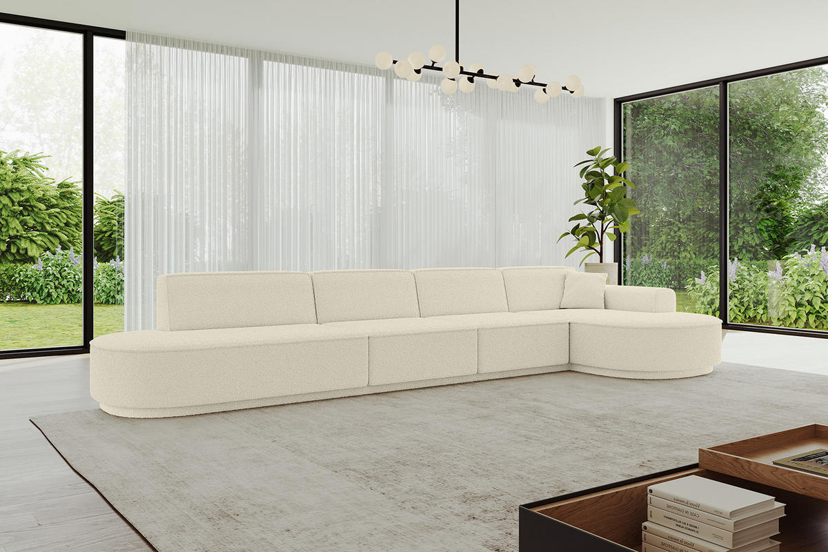 ECKSOFA Ottomane Rechts MARI-L3 - 402x163x81 cm Beige Bouclé - Beige/Schwarz, Holzwerkstoff/Kunststoff (402/163cm) - ALTDECOR