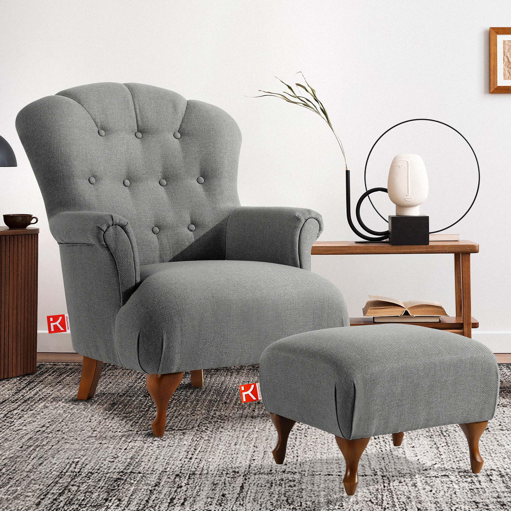 Thumbnail - Konsimo® Sessel, Hellgrau, Textil, Eiche, 76x101x83 cm, Wohnzimmer, Sessel