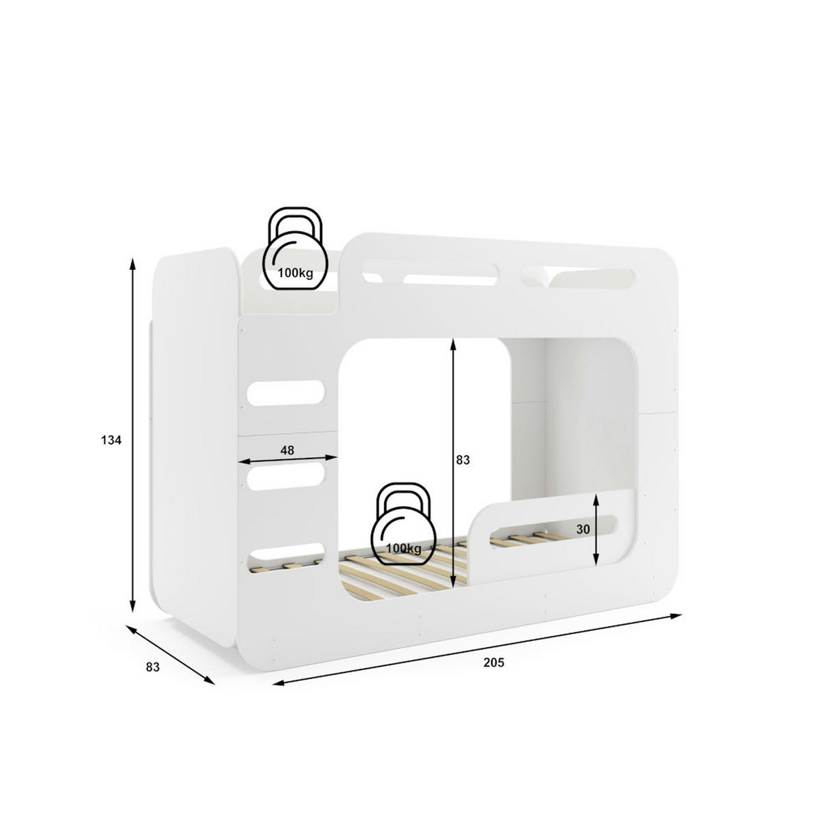 ETAGENBETT Max 2 200x80cm mit Lattenrost - Weiß, Holzwerkstoff (80/200cm) - Interbeds