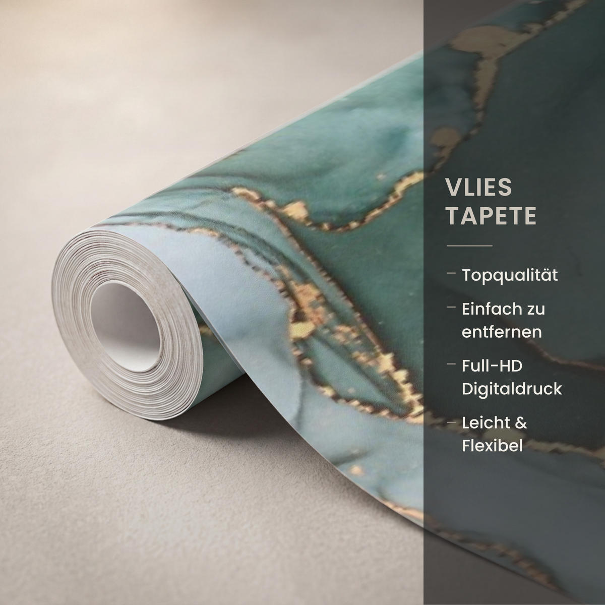 TAPETE - Gold - Marmor - Grün - Luxus - Marmoroptik - Grau - 300x220 cm - Grün, Papier (300/220cm) - OnlyWow