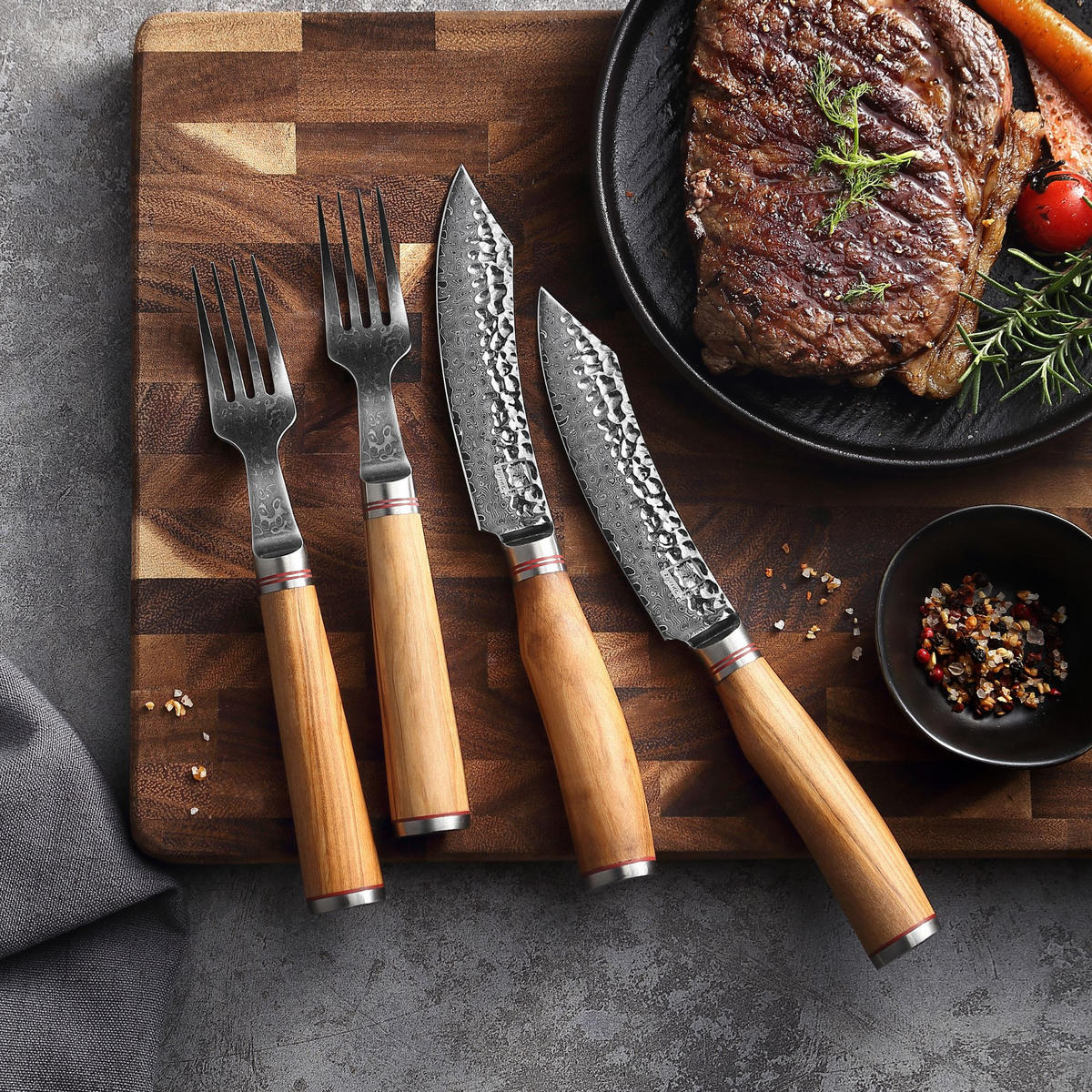 2ER STEAKBESTECK-SET 12 cm - Braun, Holz/Metall - Zayiko