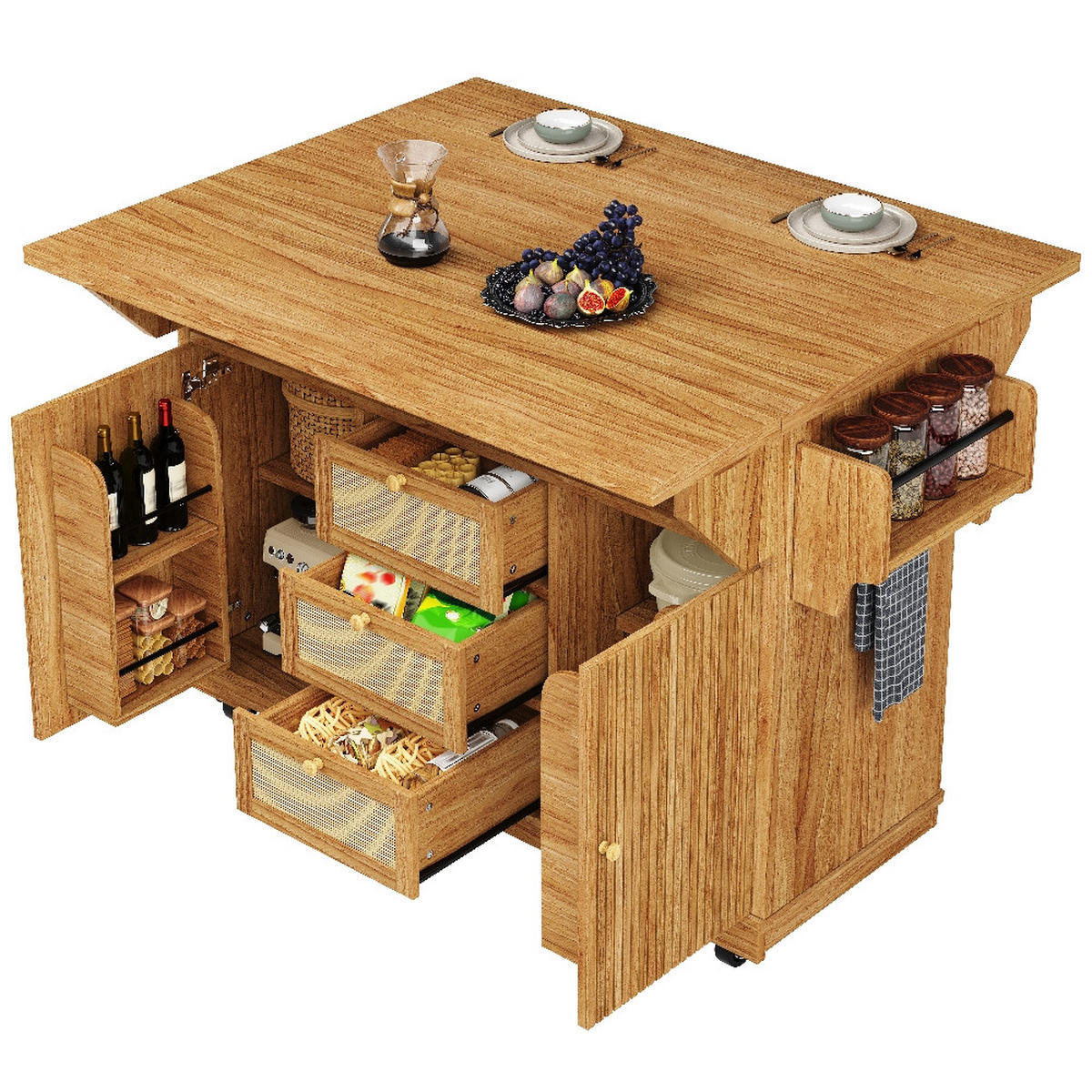 KÜCHENINSEL SERVIERWAGEN AUSKLAPPBAR, Küche Balkon Camping, 142,5/80/95 cm - Dunkelbraun, Kunststoff (80/95/142.5cm) - Rolipo