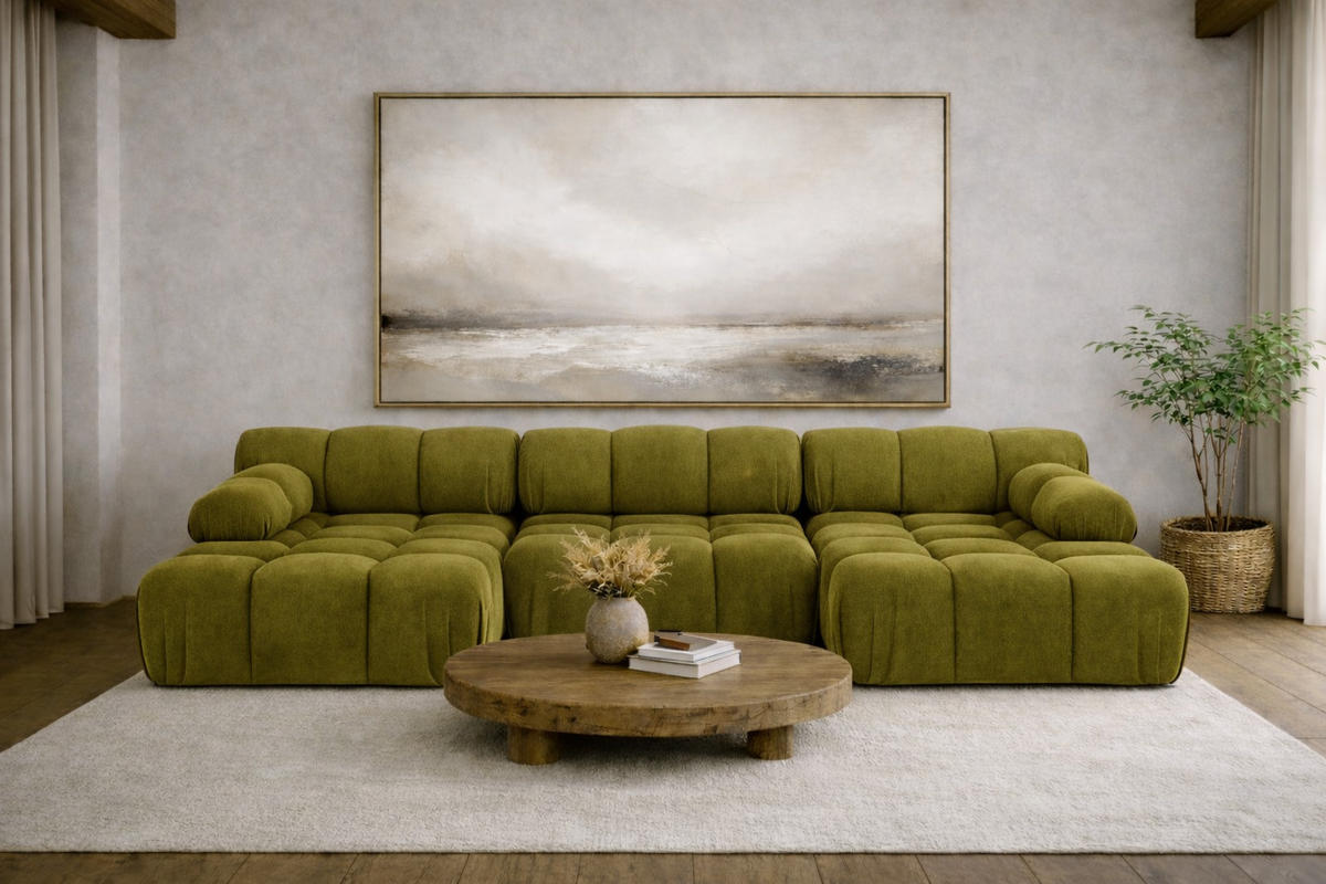 ECKSOFA U-Form, Stoff Velours Salvador, Olive, Selia U - Olivgrün, Holz (285/70/160cm) - Kaiser Möbel