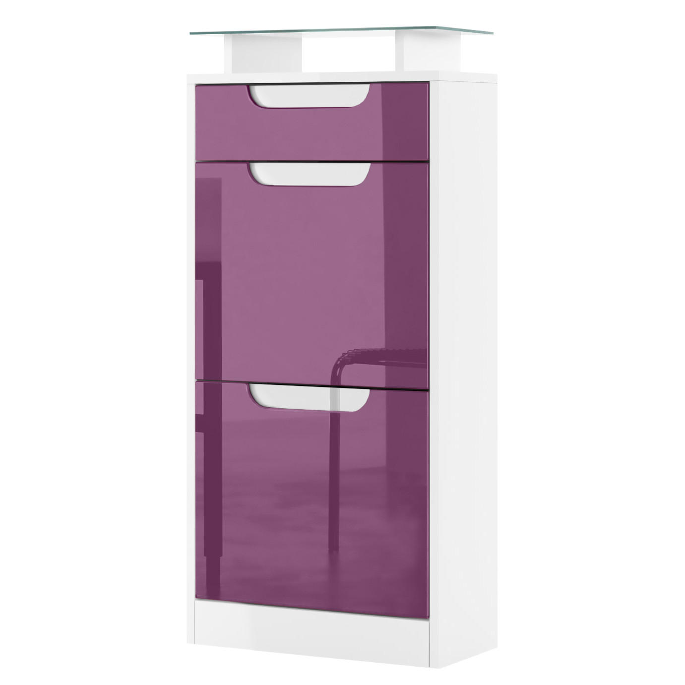 SCHUHSCHRANK Fiesta Brombeer Hochglanz / Weiß Hochglanz - Brombeere, Holzwerkstoff (46/104/23cm) - Vladon