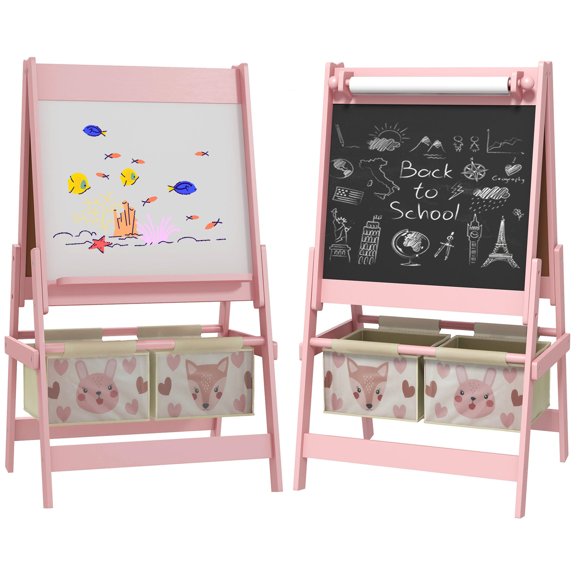 KINDERSTANDTAFEL mit Aufbewahrungskörbe - Rosa, Holzwerkstoff (46.5/93/54cm) - AIYAPLAY