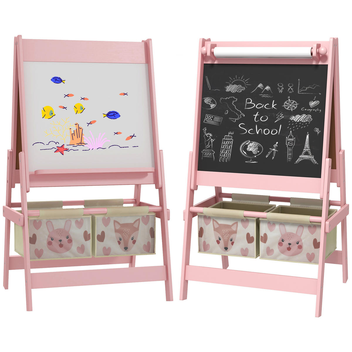 KINDERSTANDTAFEL mit Aufbewahrungskörbe - Rosa, Holzwerkstoff (46.5/93/54cm) - AIYAPLAY