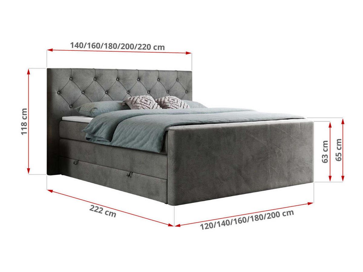 BOXSPRINGBETT KING VELEN 140/200 Dunkelgrau Velvet - H3 - Dunkelgrau, Holz/Textil (140/200cm) - MKS