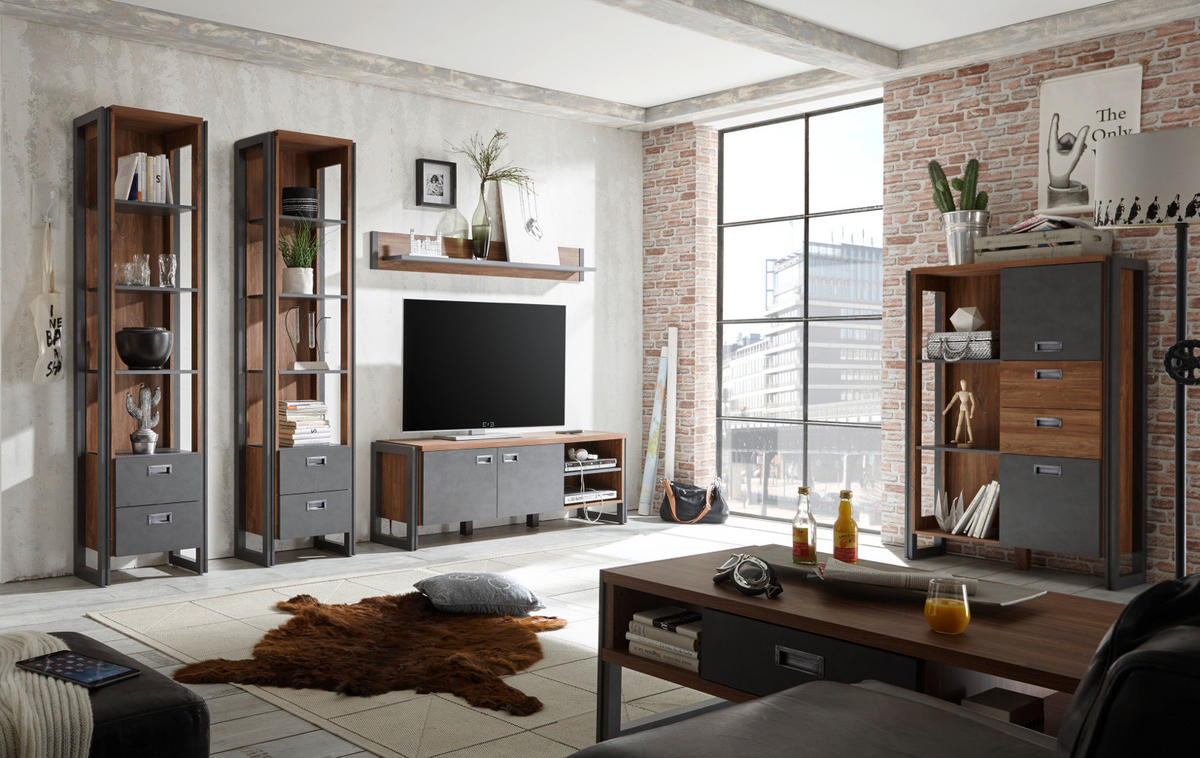 WANDBOARD Eiche Stirling, Matera grau, Wandregal 156 cm Bücherregal - Eichefarben/Grau, Holzwerkstoff (156/25/17cm) - Furn.Design
