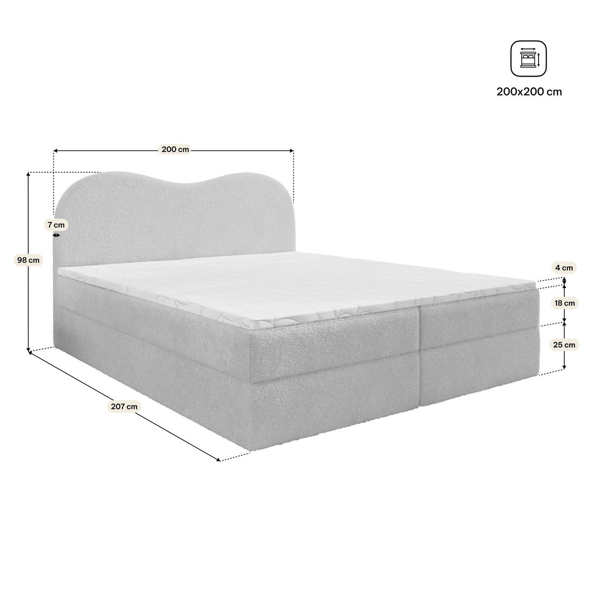 BOXBETT FLUVIA 200x200 cm mit Matratze und Topper, H2+H3 - Grün - Grün, Holz (200/200cm) - MASSENO