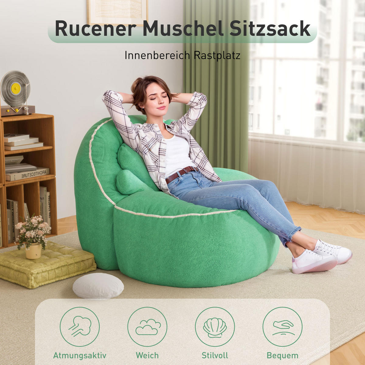MUSCHEL-SITZSACK - Weiß/Grün, Textil (98/78/110cm) - Vercart