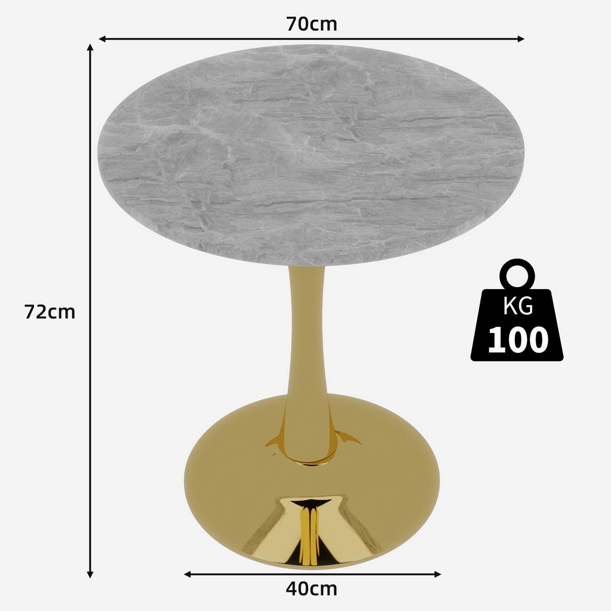 COUCHTISCH in Gold Wohnzimmertisch mit einer runden Marmor-Tischplatte für Wohnzimmer, B70/T70/H72 cm - Goldfarben, Stein/Metall (70/70/72cm) - STILVORA