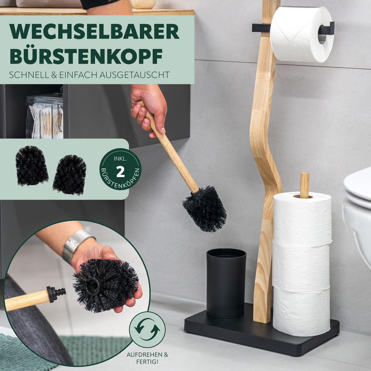 STAND-WC-GARNITUR 4IN1, schwarz - Schwarz, Holz (30/80/20cm) - eluno