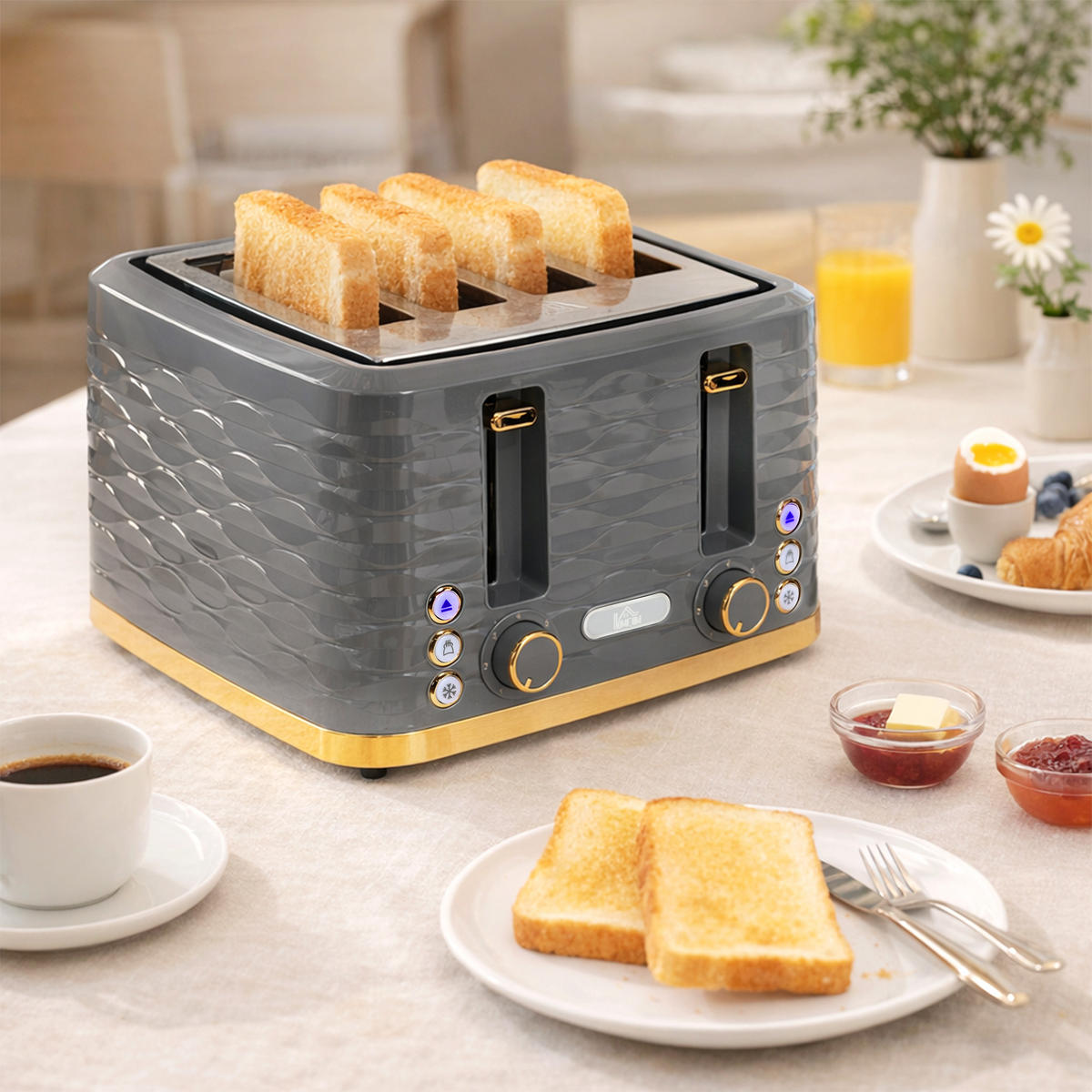 TOASTER DE-07955 4 Scheiben, 7 Bräunungsstufen, Wellenoptik Grau - Grau, Kunststoff (27.5/18.9/29.2cm) - ComfortXL