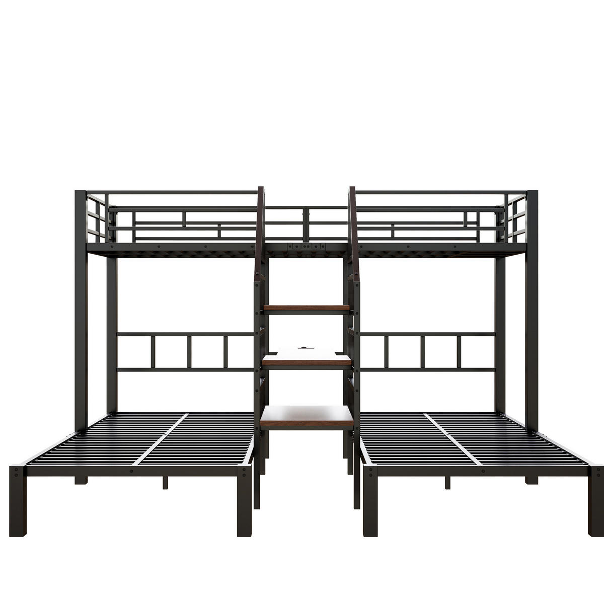 ETAGENBETT aus Metall und MDF 90x200 cm Schwarz mit LED, Schreibtisch, Stauraumtreppe, Regal, USB und Steckdose - Schwarz, Metall (90/200cm) - Modfu