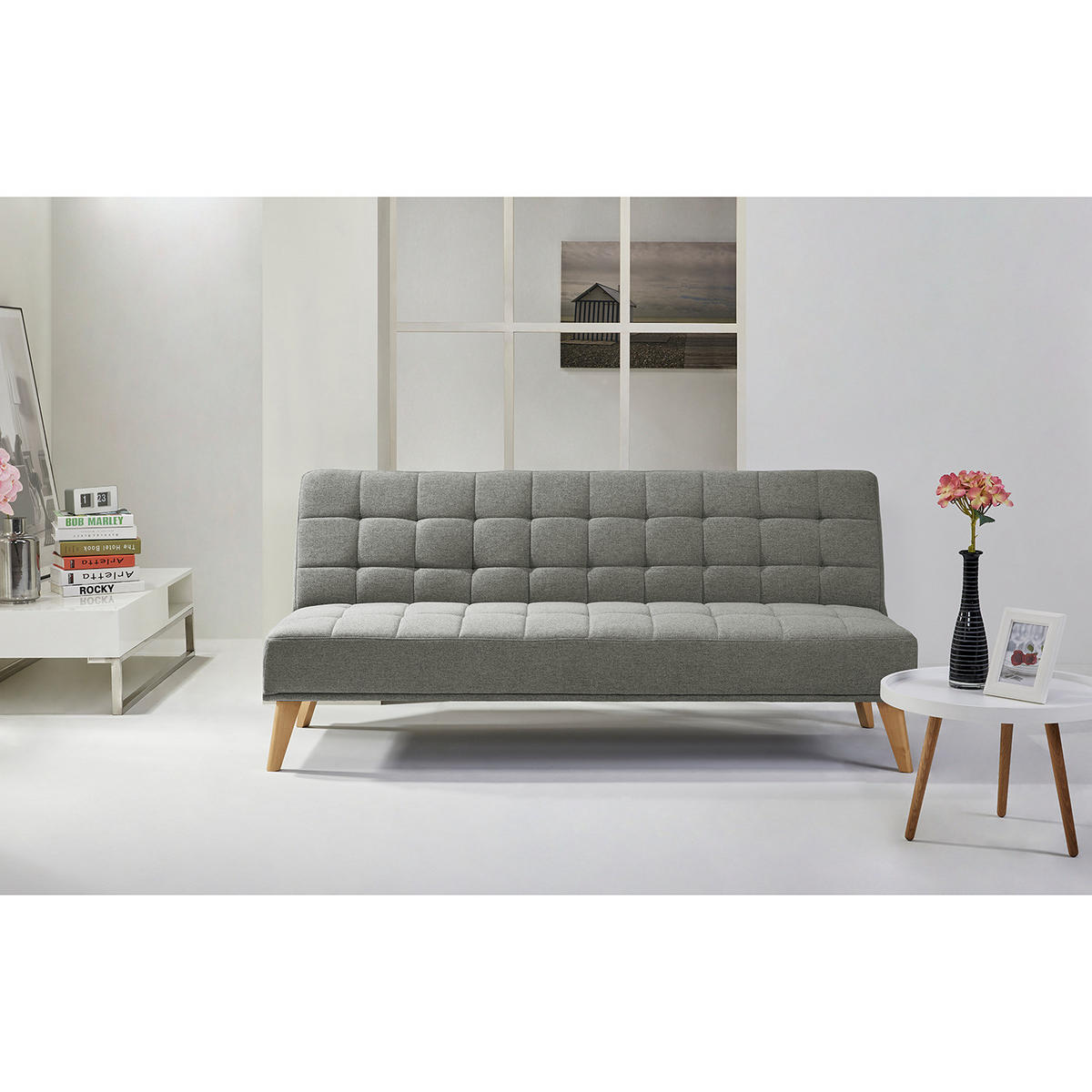 SCHLAFSOFA - Textil / Holz - Grau, Holz/Birkenholz (180/81/86cm) - home24